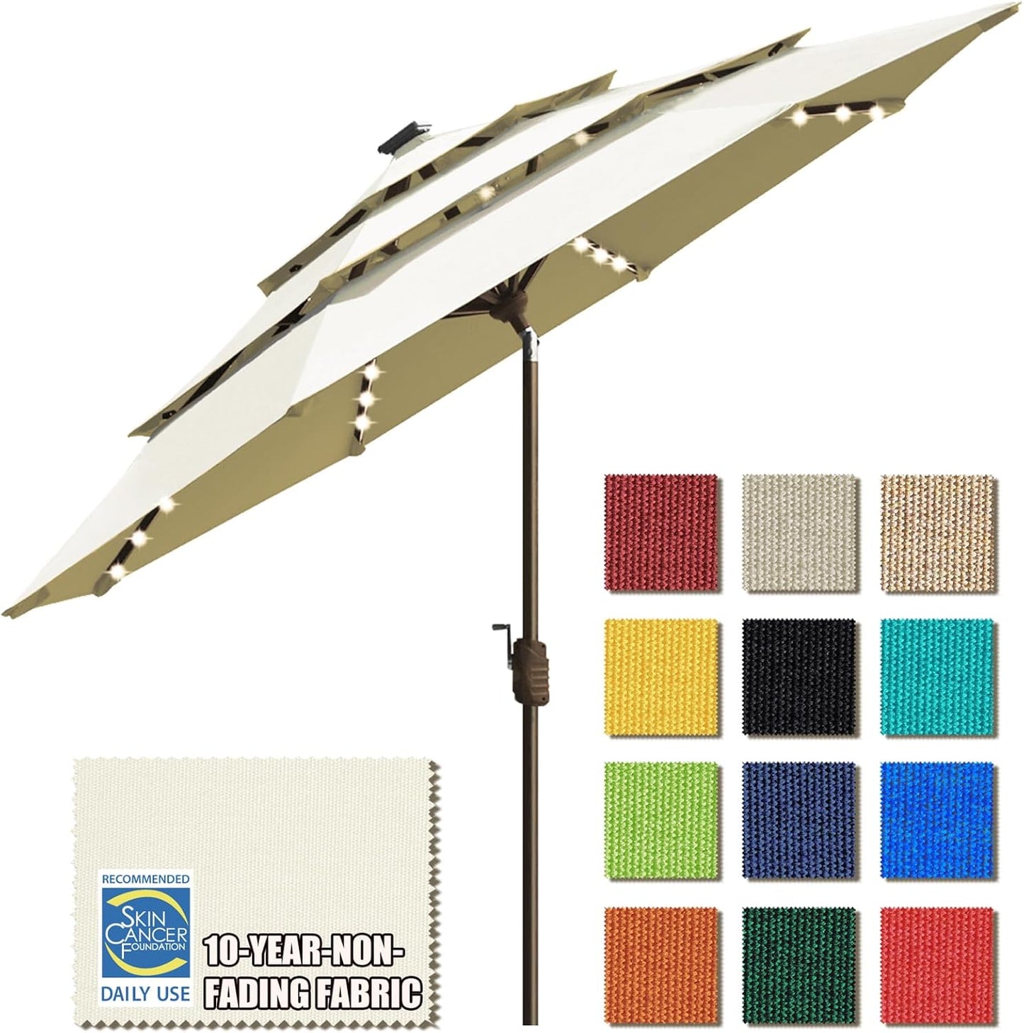 EliteShade USA 10-Year-Non-Fading Solar 9ft 3 Tiers Market Umbrella with 80 LED Lights Patio Umbrellas Outdoor Table with Ventilation,Burgundy