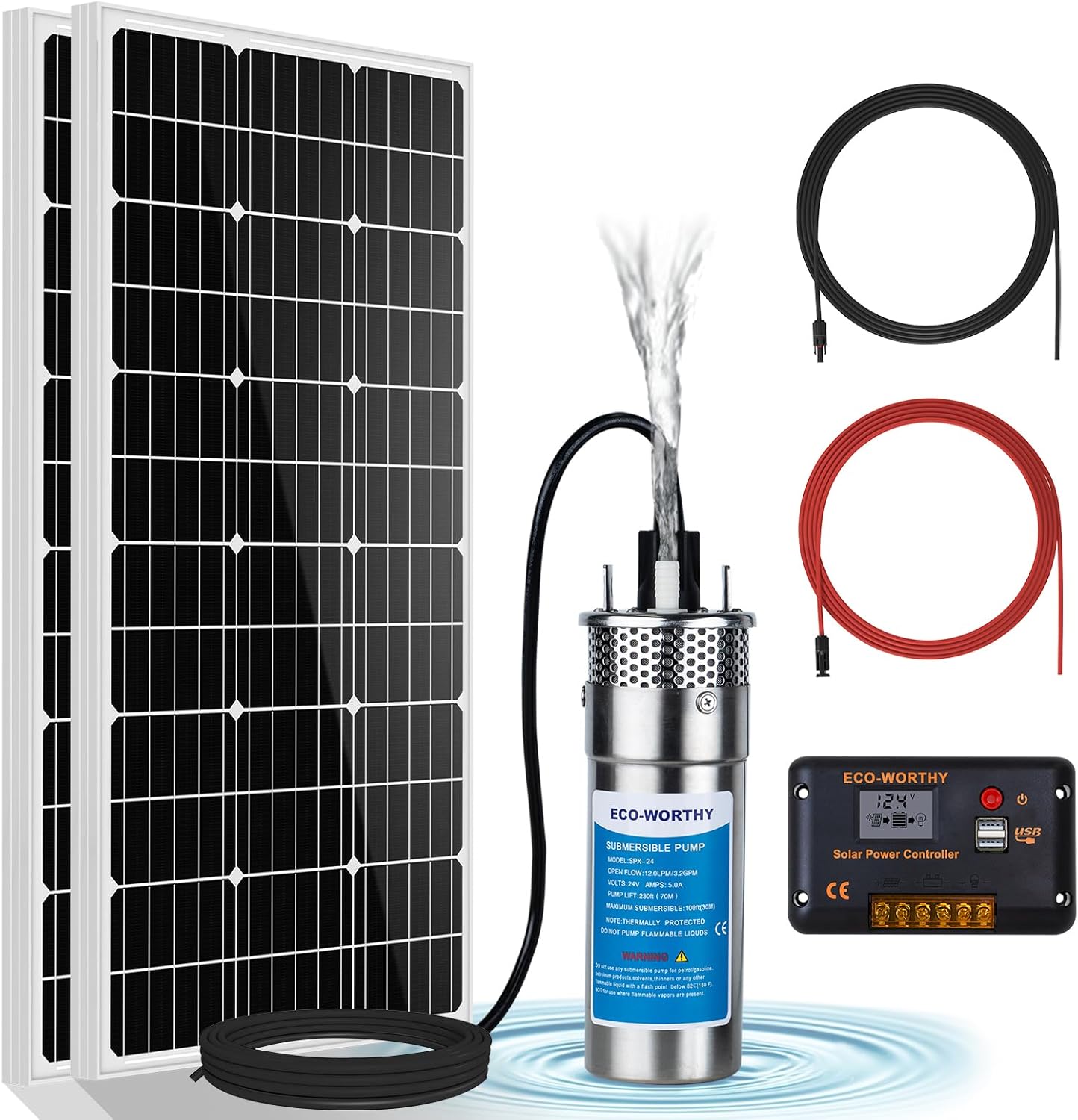ECO-WORTHY Solar Well Pump Kit - 100W Solar Panel with 12V Deep Well Water Pump for Off-grid Living or Irrigation, Farm & Ranch-DELIVERY IN 2 PARCELS One