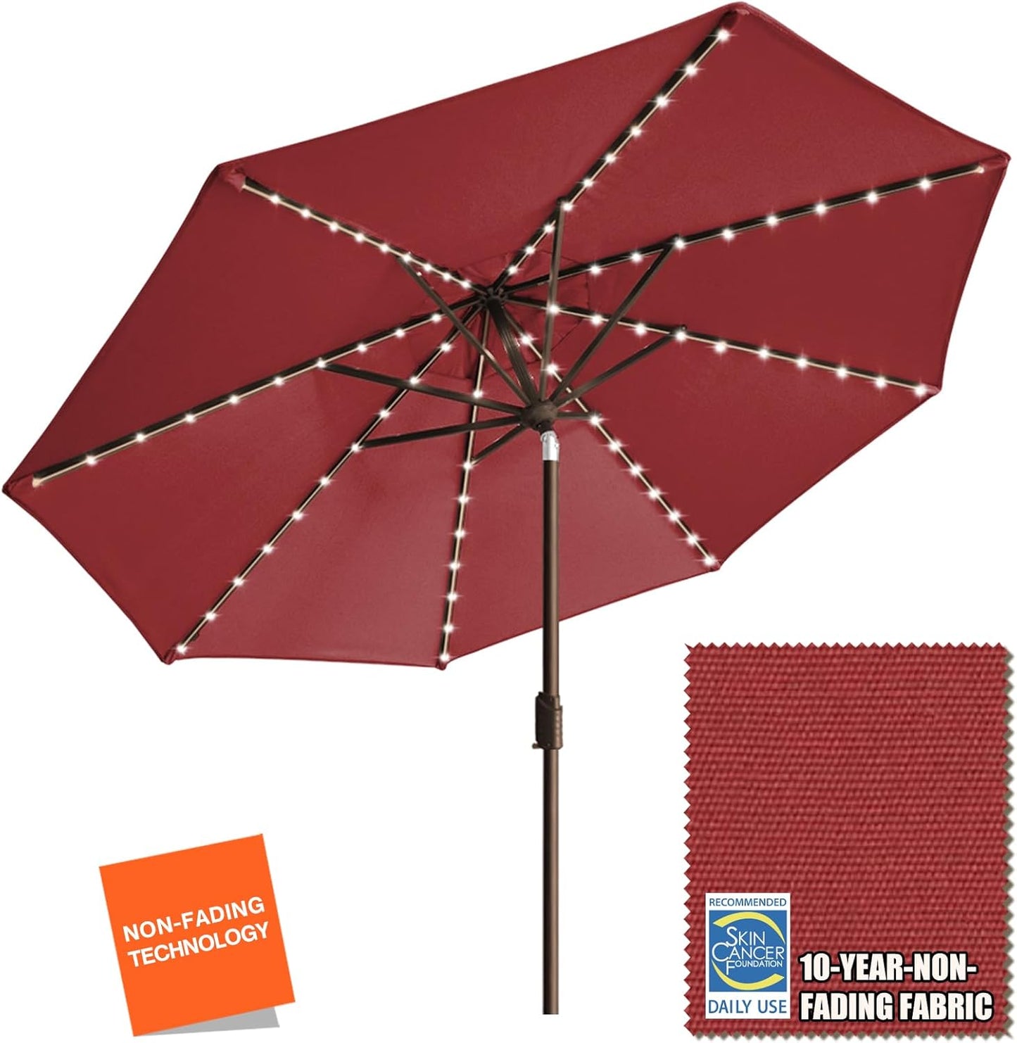 EliteShade USA 10-Year-Non-Fading Solar 9ft 3 Tiers Market Umbrella with 80 LED Lights Patio Umbrellas Outdoor Table with Ventilation,Burgundy