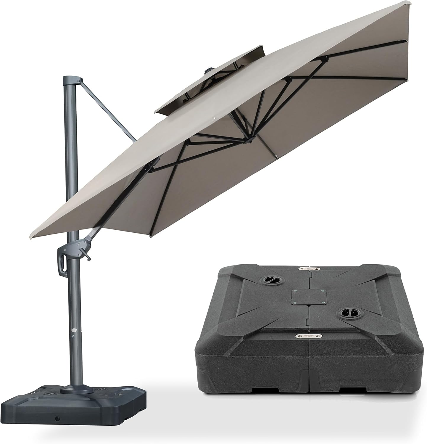 PURPLE LEAF 10' x 13' Cantilever Patio Umbrella Outdoor Umbrella with 330lbs Base Large Rectangular Windproof Offset Umbrella for Pool Deck Garden, Sand Dune