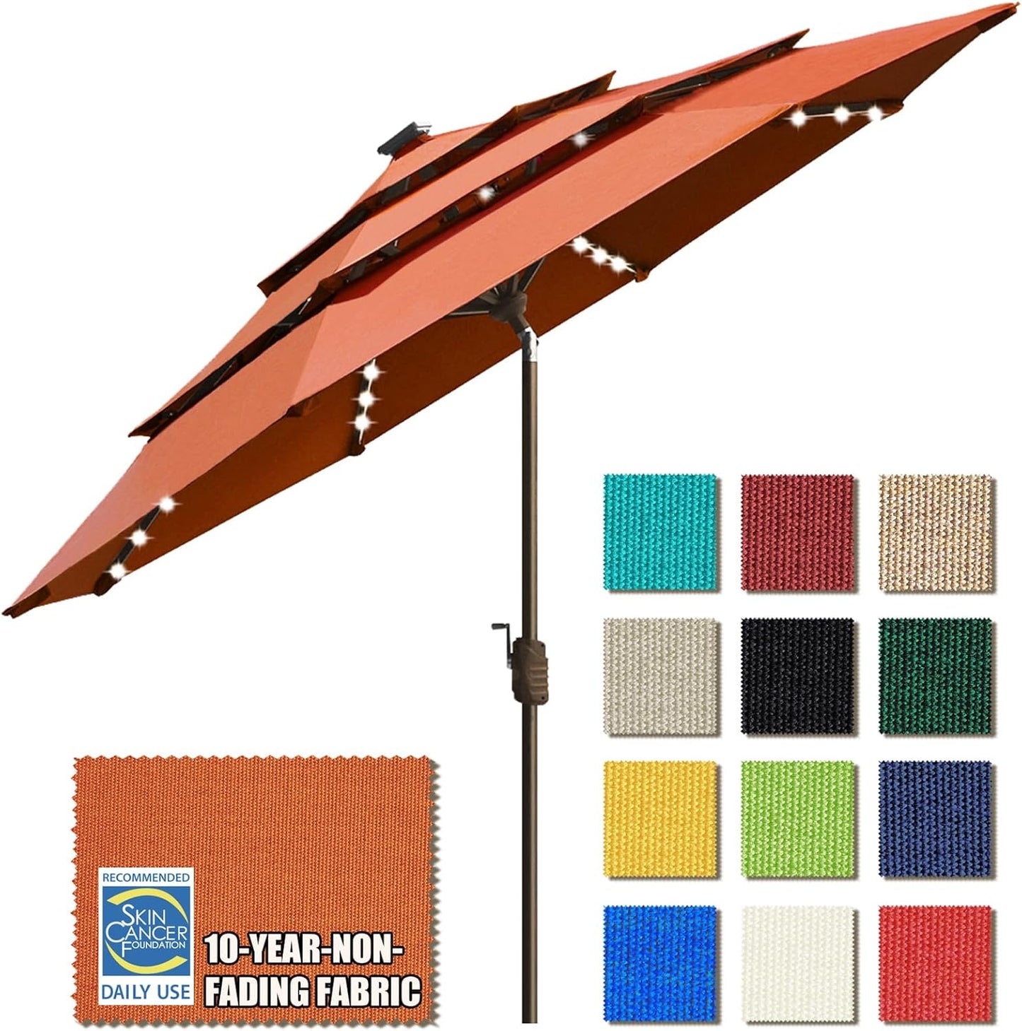 EliteShade USA 10-Year-Non-Fading Solar 9ft 3 Tiers Market Umbrella with 80 LED Lights Patio Umbrellas Outdoor Table with Ventilation,Burgundy