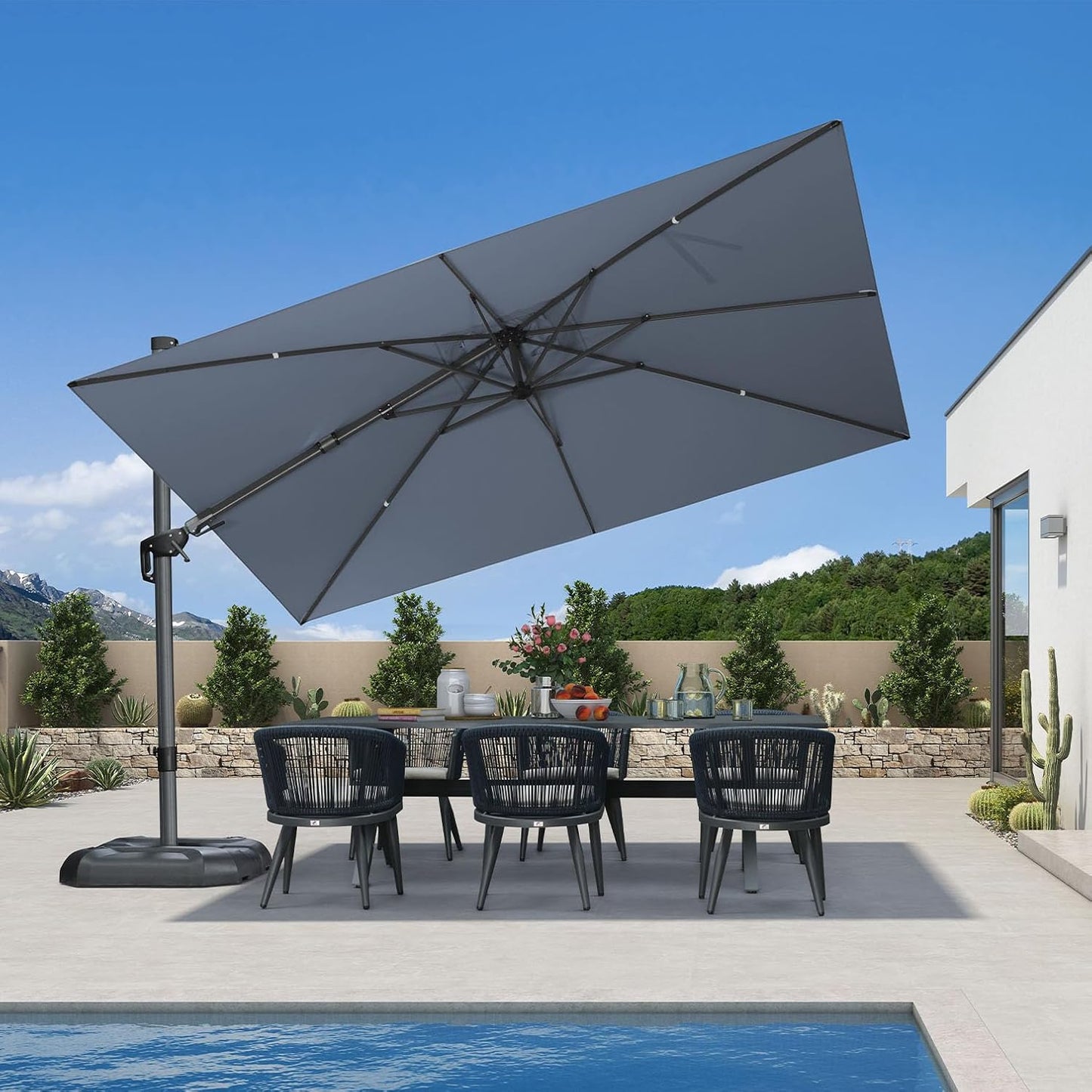PURPLE LEAF 9' X 11.5' Patio Umbrella Outdoor Cantilever Rectangle Umbrella Aluminum Offset Umbrella with 360-degree Rotation for Garden Deck Pool Patio, Navy Blue