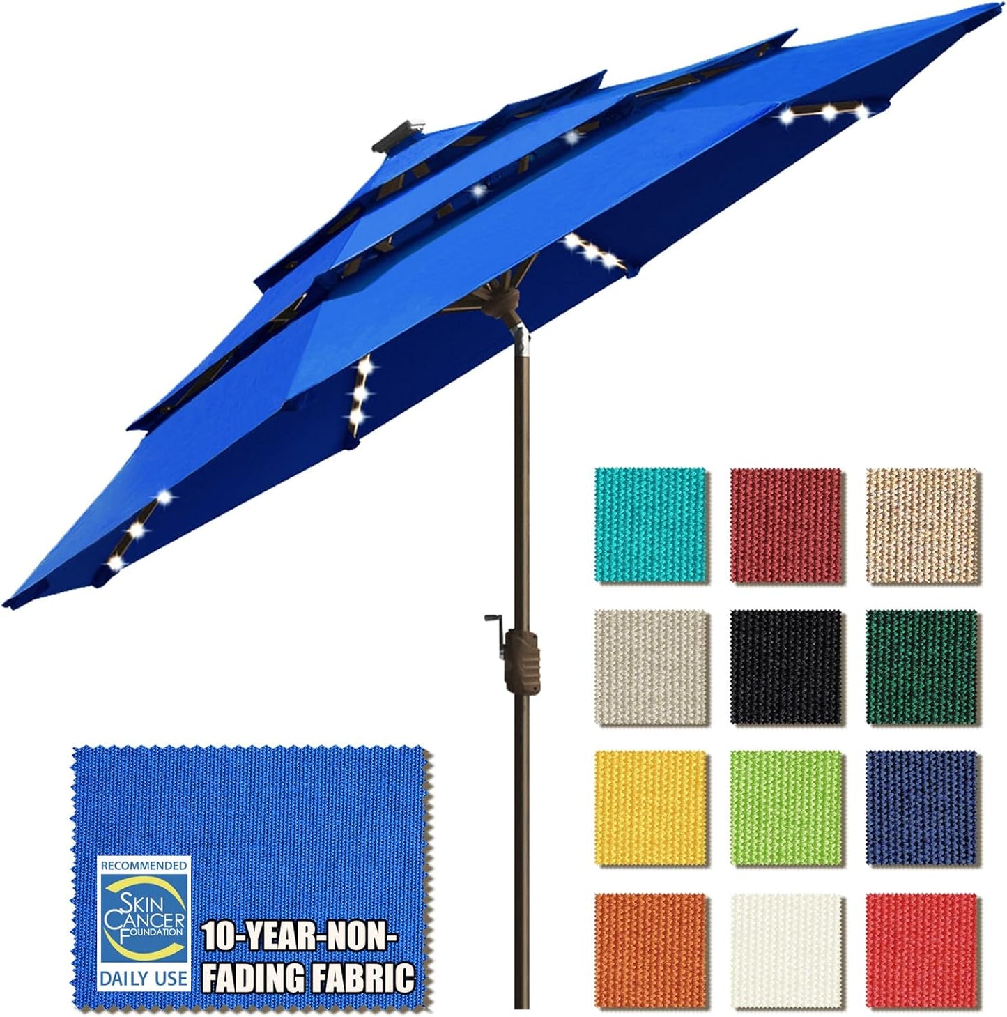 EliteShade USA 10-Year-Non-Fading Solar 9ft 3 Tiers Market Umbrella with 80 LED Lights Patio Umbrellas Outdoor Table with Ventilation,Burgundy