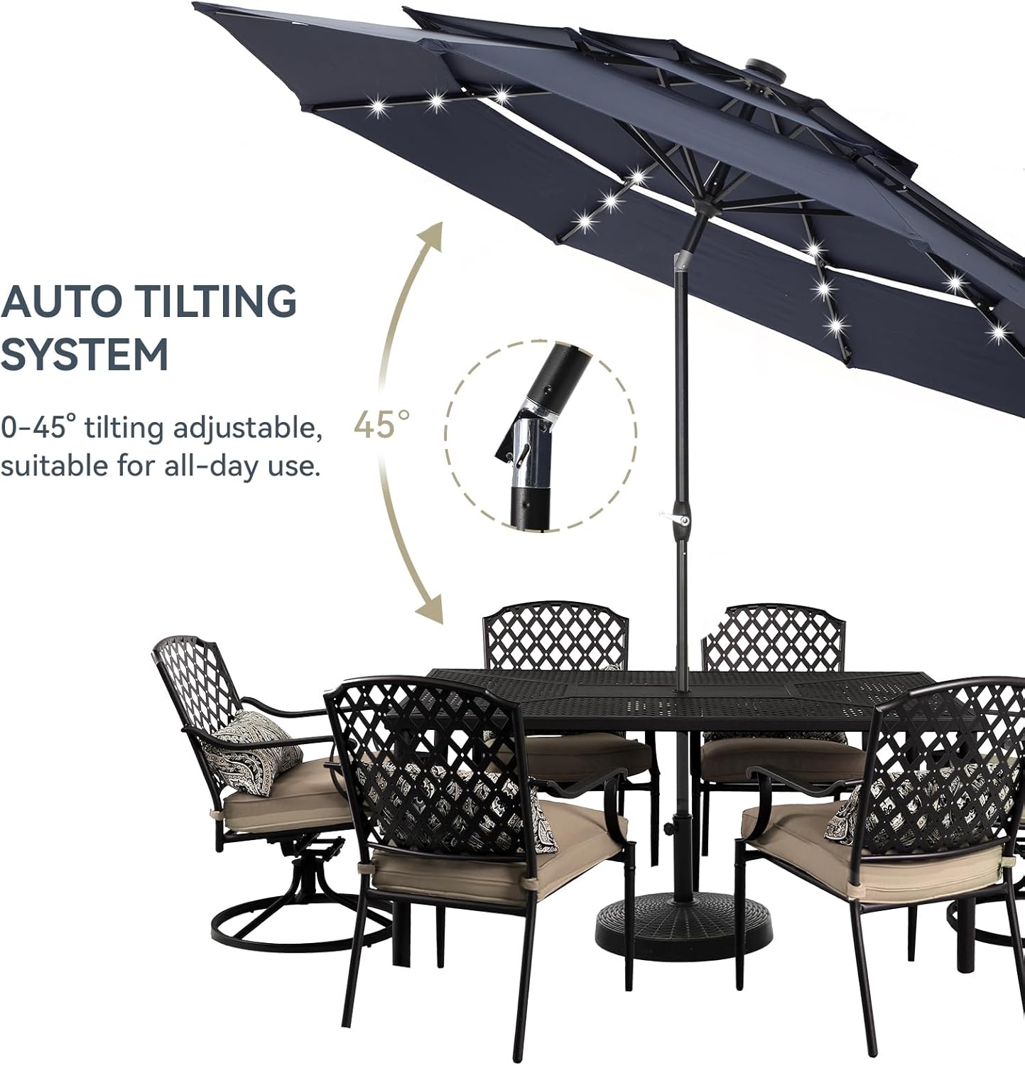 GREEN PARTY 10ft Outdoor Patio Umbrella, Auto-Tilt Market Table Umbrellas with Crank, 8 Sturdy Ribs & 1.5" Pole UV Protection for Garden Deck Backyard Pool