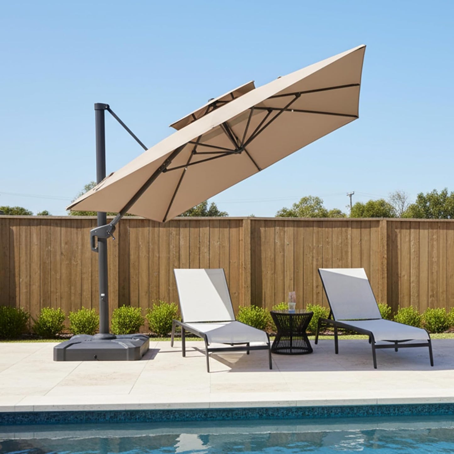 PURPLE LEAF 10' x 13' Cantilever Patio Umbrella Outdoor Umbrella with 330lbs Base Large Rectangular Windproof Offset Umbrella for Pool Deck Garden, Sand Dune