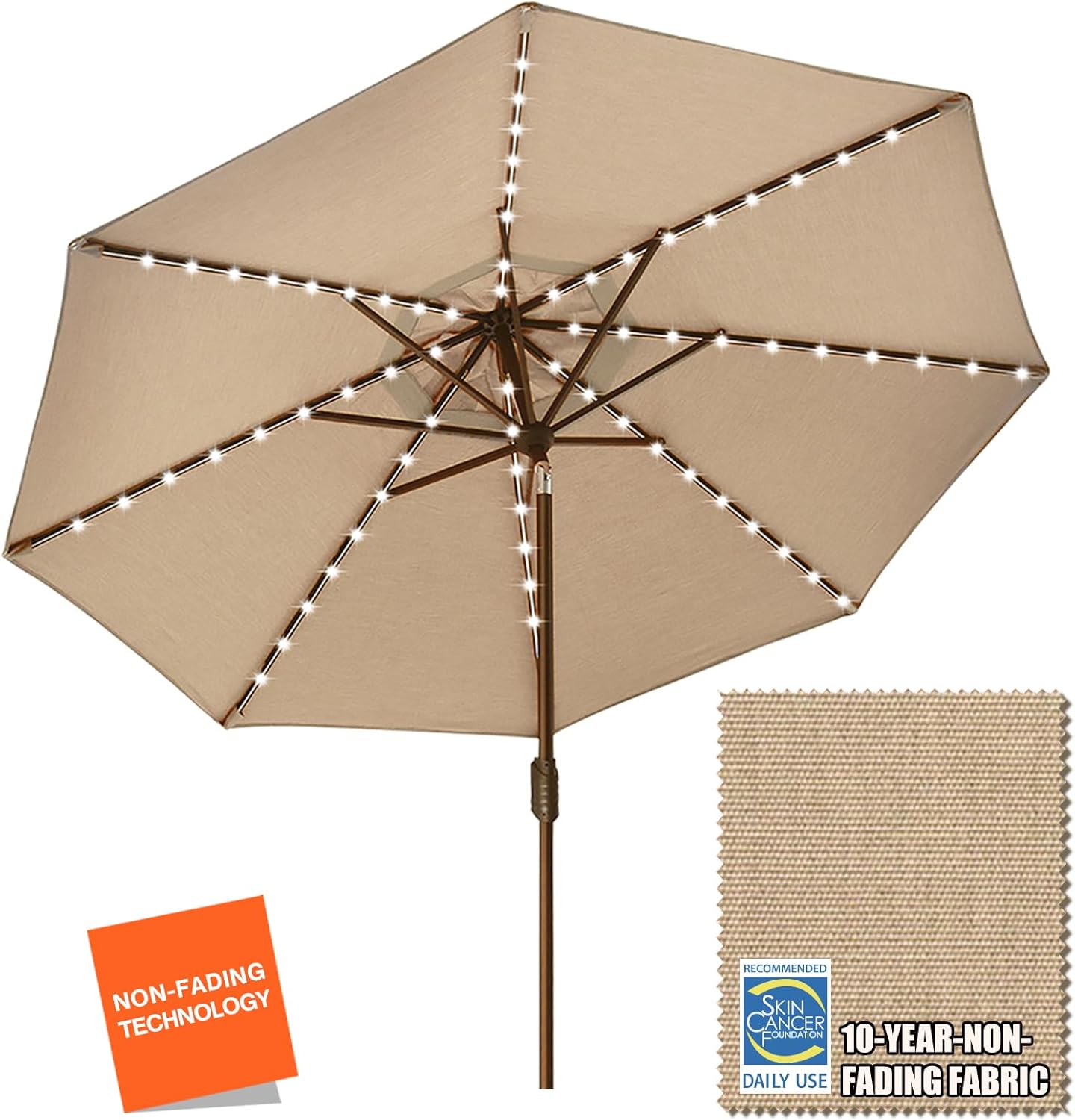 EliteShade USA 10-Year-Non-Fading Solar 9ft 3 Tiers Market Umbrella with 80 LED Lights Patio Umbrellas Outdoor Table with Ventilation,Burgundy