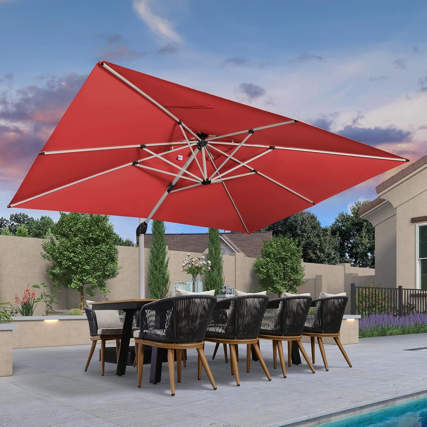 PURPLE LEAF 9' X 12' Patio Umbrella Outdoor Rectangle Umbrella Large Cantilever Umbrella Windproof Offset Heavy Duty Sun for Garden Deck Pool Patio, Beige