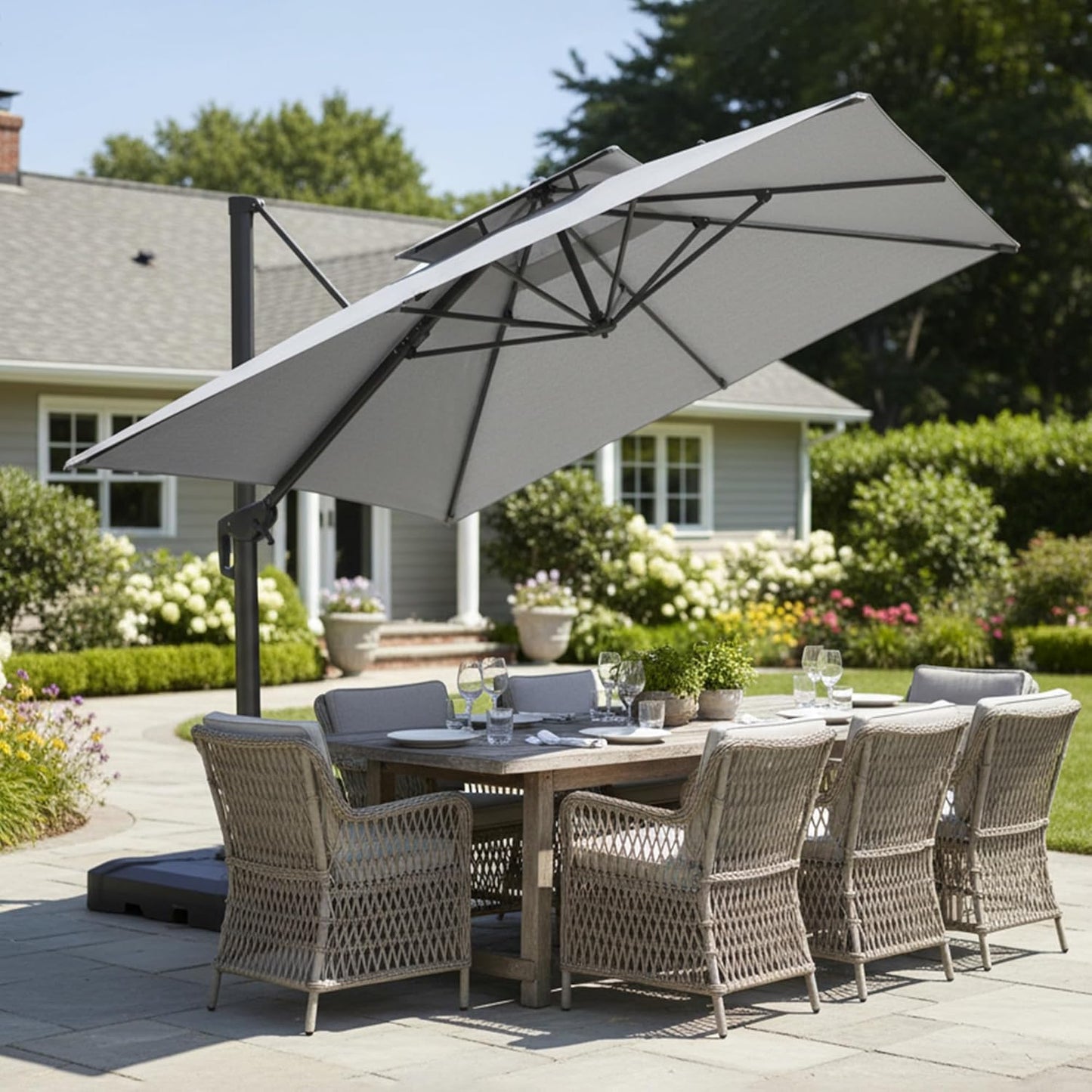 PURPLE LEAF 10' x 13' Cantilever Patio Umbrella Outdoor Umbrella with 330lbs Base Large Rectangular Windproof Offset Umbrella for Pool Deck Garden, Sand Dune