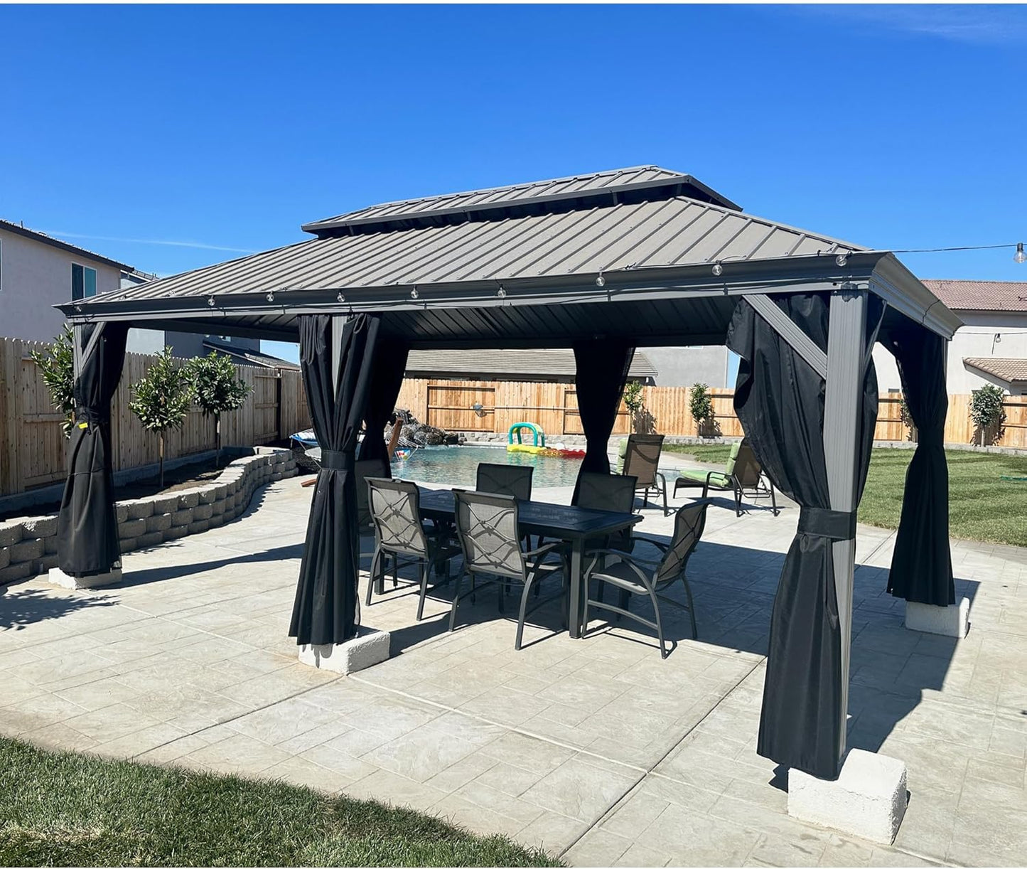 PURPLE LEAF 11' x 13' Permanent Hardtop Gazebo with Galvanized Steel Double Roof and Aluminum Frames Outdoor Large Pavilion Gazebo for Patio Deck Garden, Netting and Curtains Included, Light Grey