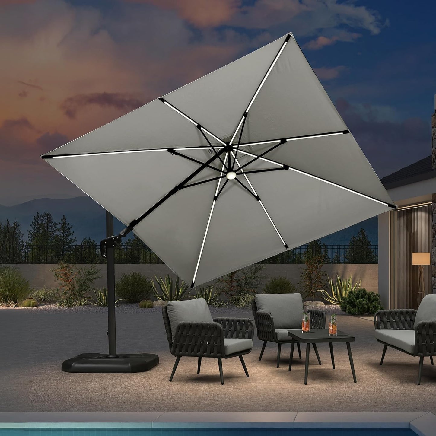 PURPLE LEAF 9' X 11.5' Patio Umbrella Outdoor Cantilever Rectangle Umbrella Aluminum Offset Umbrella with 360-degree Rotation for Garden Deck Pool Patio, Navy Blue