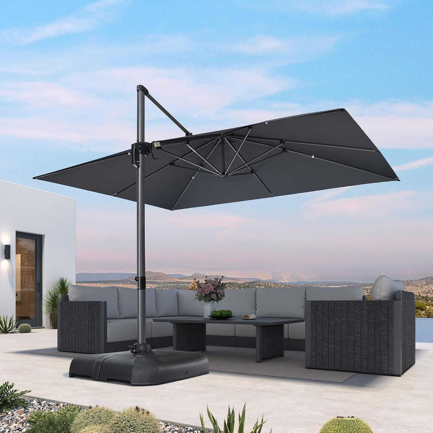 PURPLE LEAF 9' X 11.5' Patio Umbrella Outdoor Cantilever Rectangle Umbrella Aluminum Offset Umbrella with 360-degree Rotation for Garden Deck Pool Patio, Navy Blue