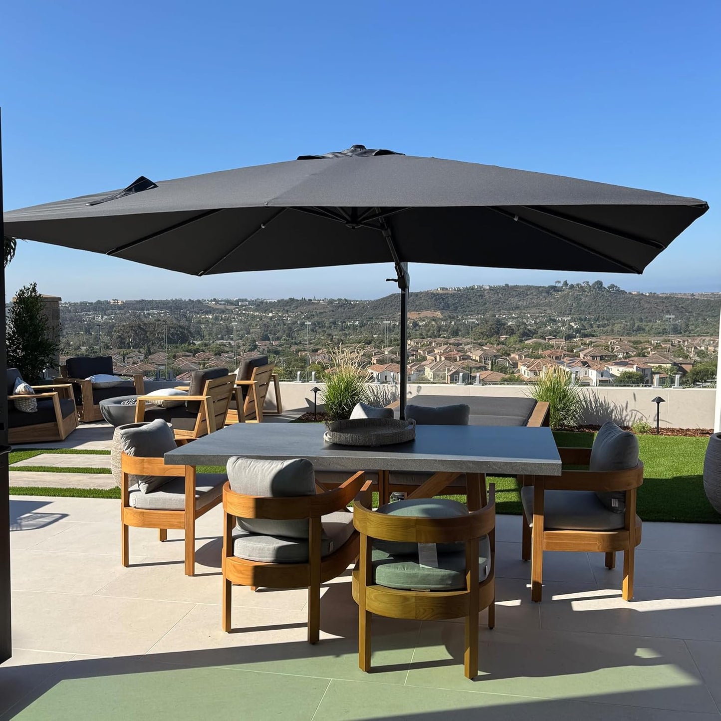 PURPLE LEAF 9' X 11.5' Patio Umbrella Outdoor Cantilever Rectangle Umbrella Aluminum Offset Umbrella with 360-degree Rotation for Garden Deck Pool Patio, Navy Blue