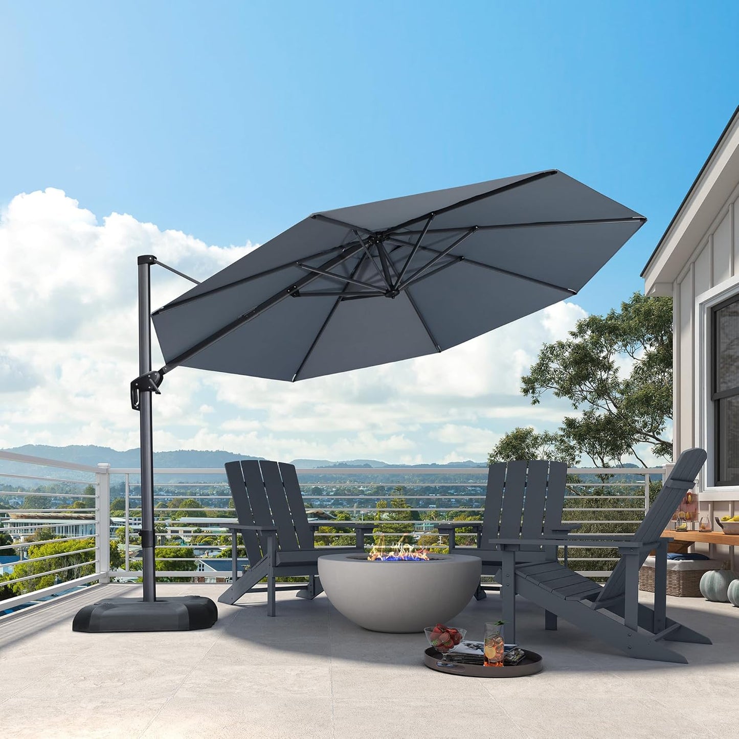 PURPLE LEAF 9' X 11.5' Patio Umbrella Outdoor Cantilever Rectangle Umbrella Aluminum Offset Umbrella with 360-degree Rotation for Garden Deck Pool Patio, Navy Blue