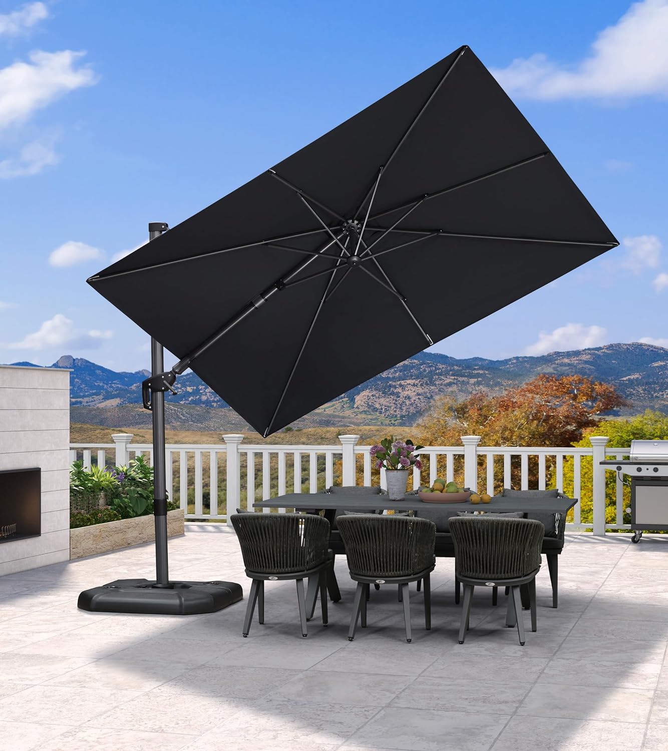 PURPLE LEAF 9' X 11.5' Patio Umbrella Outdoor Cantilever Rectangle Umbrella Aluminum Offset Umbrella with 360-degree Rotation for Garden Deck Pool Patio, Navy Blue