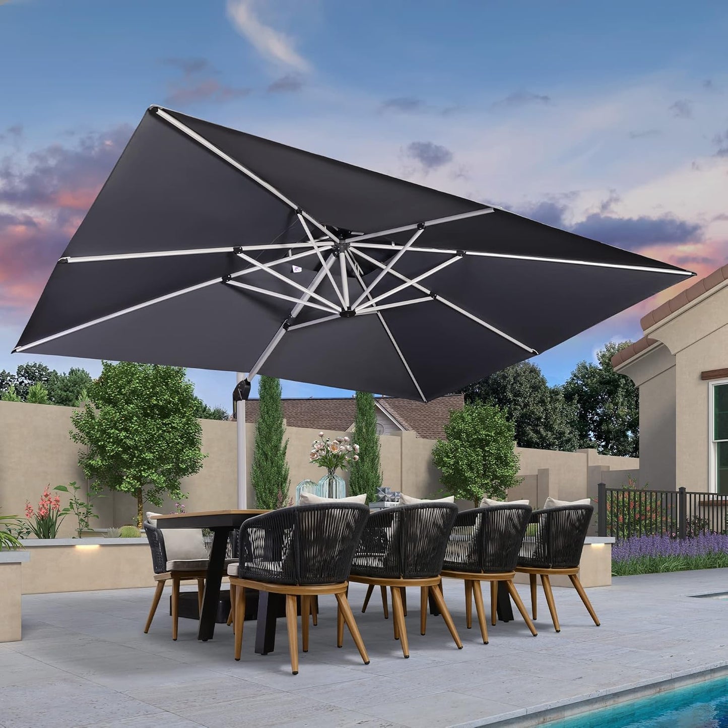 PURPLE LEAF 9' X 12' Patio Umbrella Outdoor Rectangle Umbrella Large Cantilever Umbrella Windproof Offset Heavy Duty Sun for Garden Deck Pool Patio, Beige