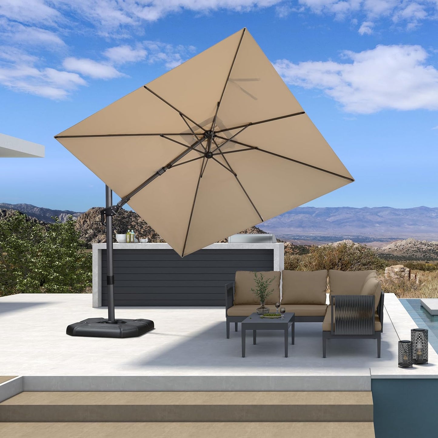 PURPLE LEAF 9' X 11.5' Patio Umbrella Outdoor Cantilever Rectangle Umbrella Aluminum Offset Umbrella with 360-degree Rotation for Garden Deck Pool Patio, Navy Blue