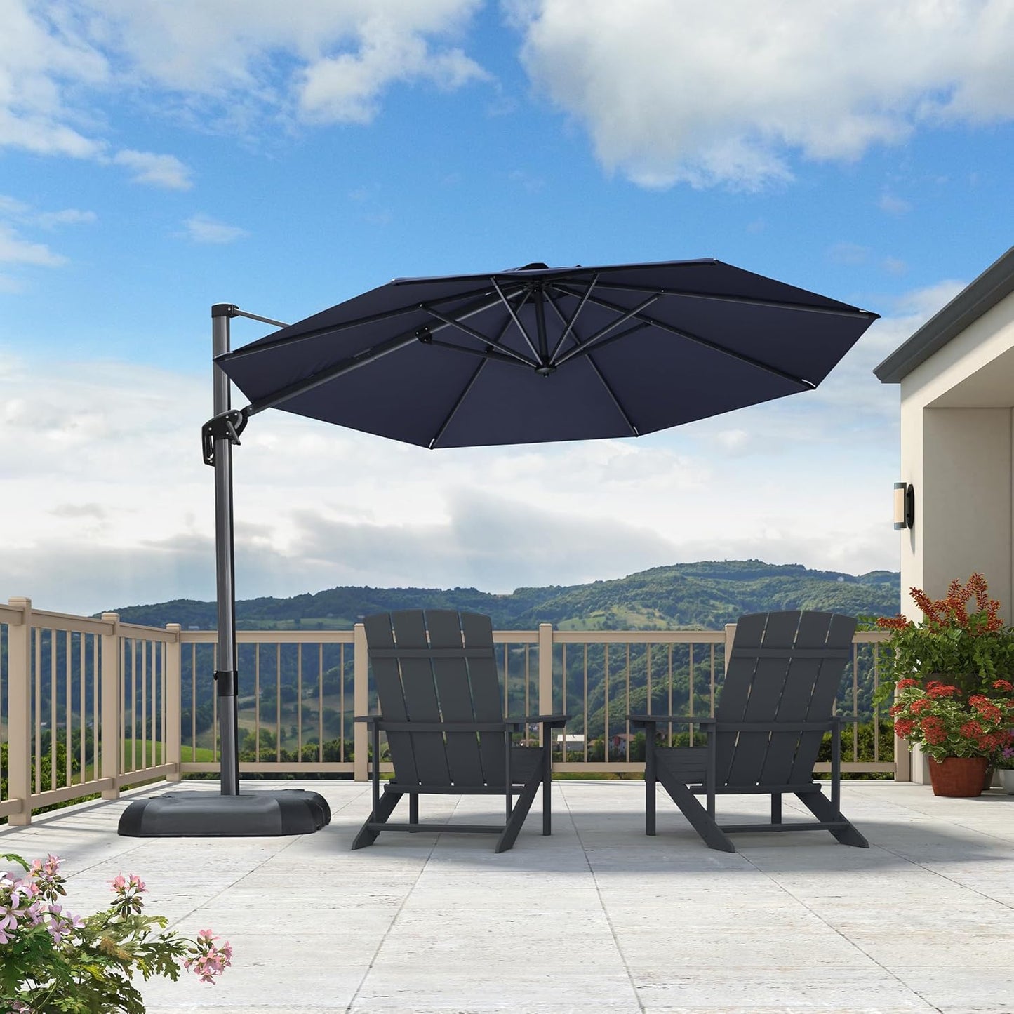 PURPLE LEAF 9' X 11.5' Patio Umbrella Outdoor Cantilever Rectangle Umbrella Aluminum Offset Umbrella with 360-degree Rotation for Garden Deck Pool Patio, Navy Blue