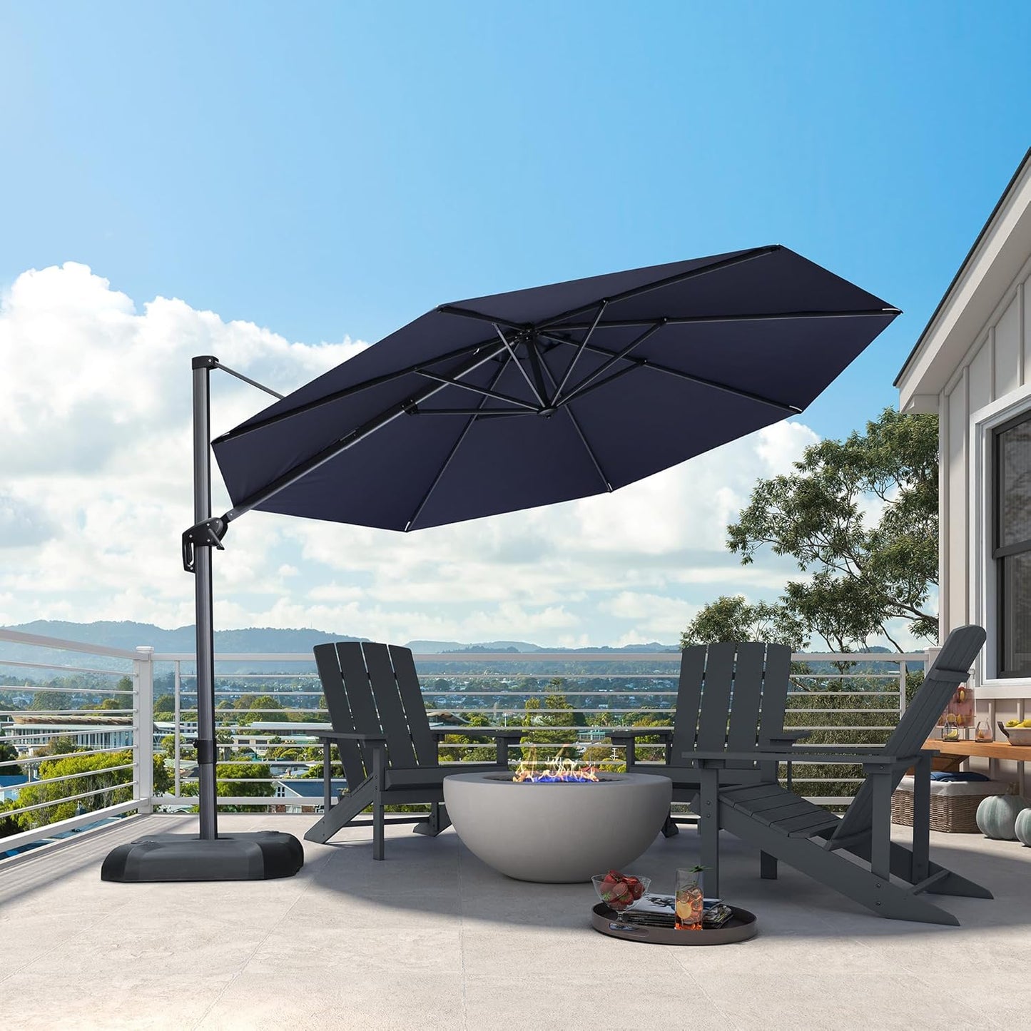 PURPLE LEAF 9' X 11.5' Patio Umbrella Outdoor Cantilever Rectangle Umbrella Aluminum Offset Umbrella with 360-degree Rotation for Garden Deck Pool Patio, Navy Blue