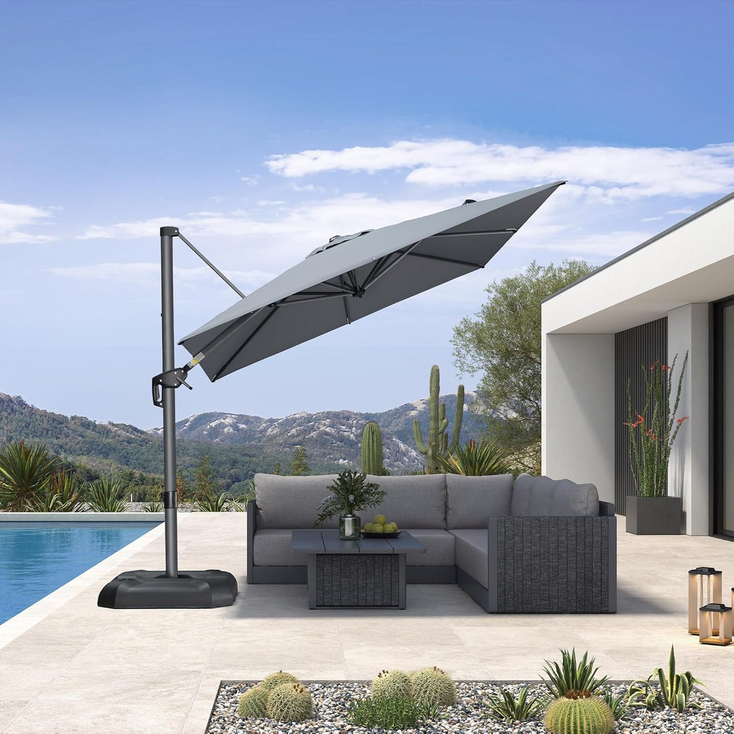 PURPLE LEAF 9' X 11.5' Patio Umbrella Outdoor Cantilever Rectangle Umbrella Aluminum Offset Umbrella with 360-degree Rotation for Garden Deck Pool Patio, Navy Blue