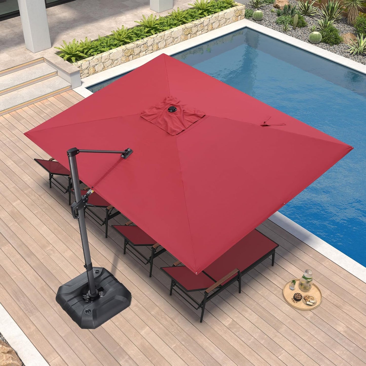 PURPLE LEAF 9' X 11.5' Patio Umbrella Outdoor Cantilever Rectangle Umbrella Aluminum Offset Umbrella with 360-degree Rotation for Garden Deck Pool Patio, Navy Blue