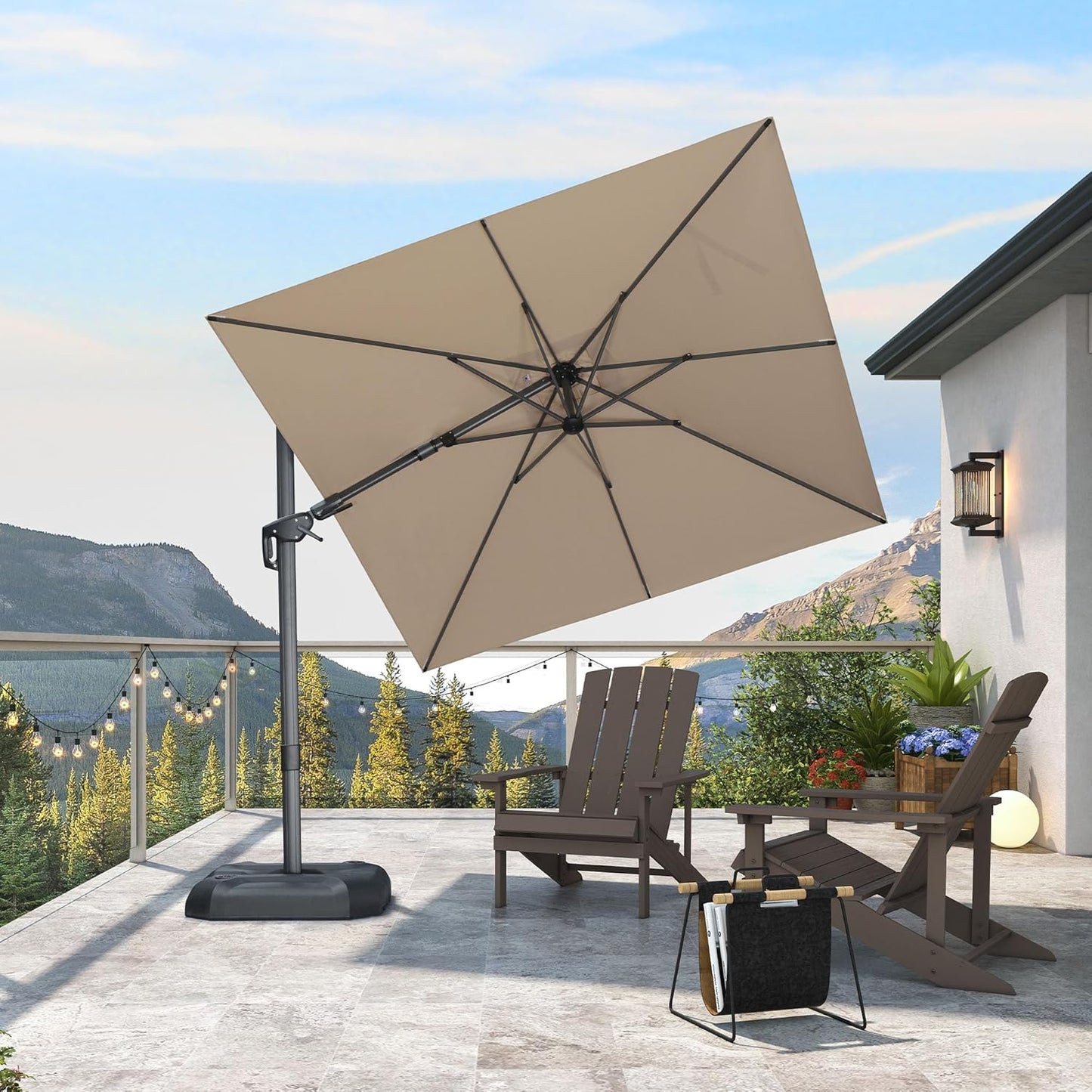 PURPLE LEAF 9' X 11.5' Patio Umbrella Outdoor Cantilever Rectangle Umbrella Aluminum Offset Umbrella with 360-degree Rotation for Garden Deck Pool Patio, Navy Blue