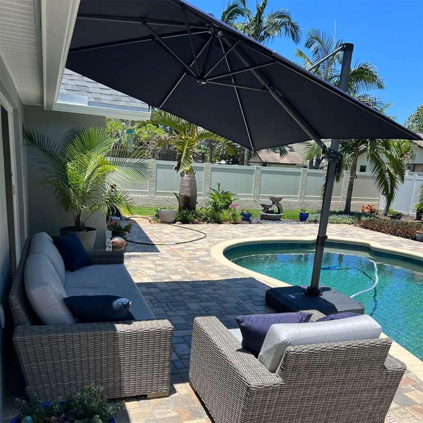 PURPLE LEAF 9' X 11.5' Patio Umbrella Outdoor Cantilever Rectangle Umbrella Aluminum Offset Umbrella with 360-degree Rotation for Garden Deck Pool Patio, Navy Blue