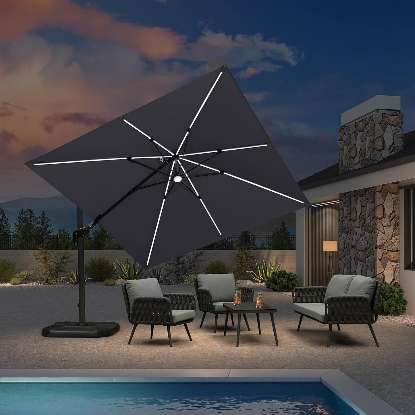 PURPLE LEAF 9' X 11.5' Patio Umbrella Outdoor Cantilever Rectangle Umbrella Aluminum Offset Umbrella with 360-degree Rotation for Garden Deck Pool Patio, Navy Blue