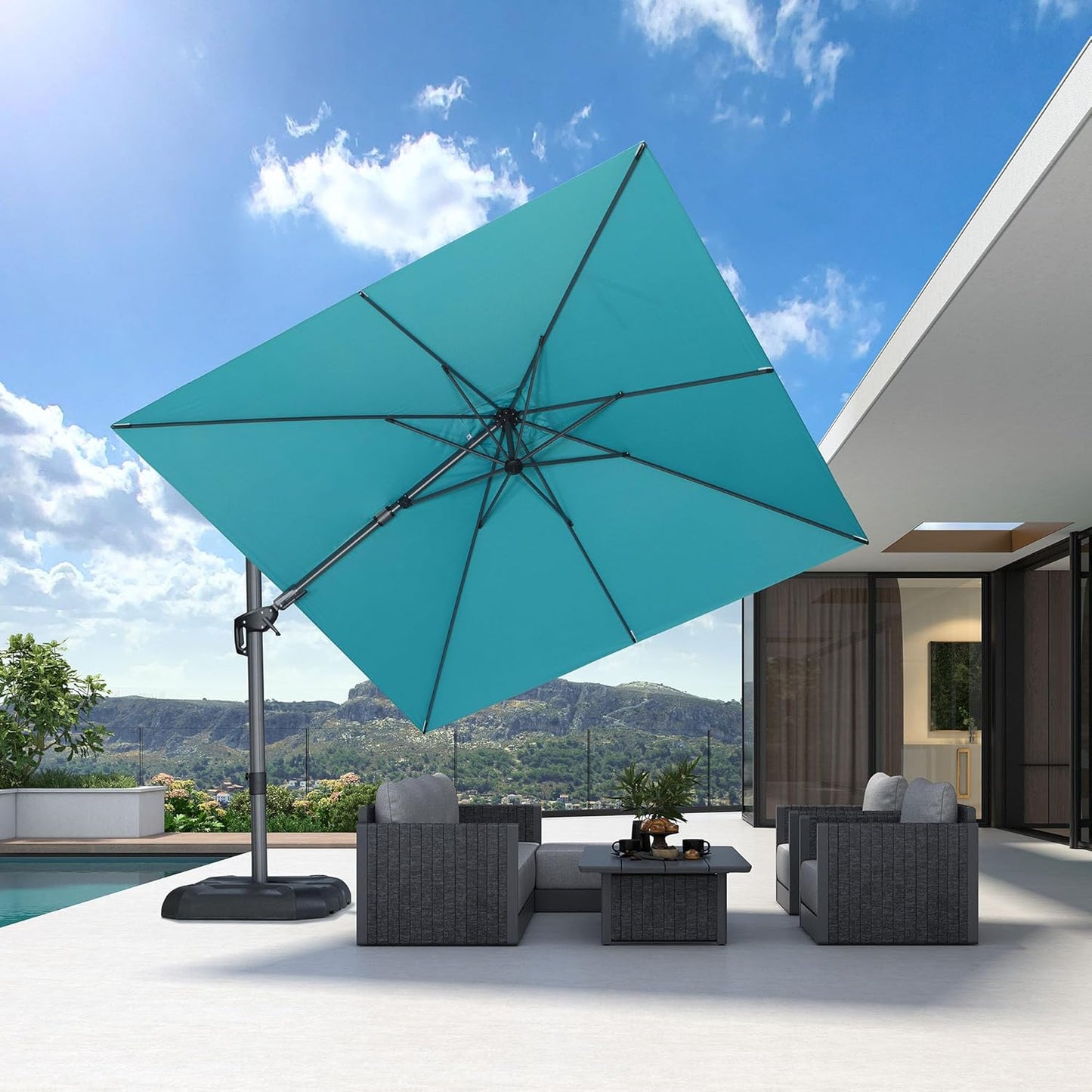 PURPLE LEAF 9' X 11.5' Patio Umbrella Outdoor Cantilever Rectangle Umbrella Aluminum Offset Umbrella with 360-degree Rotation for Garden Deck Pool Patio, Navy Blue