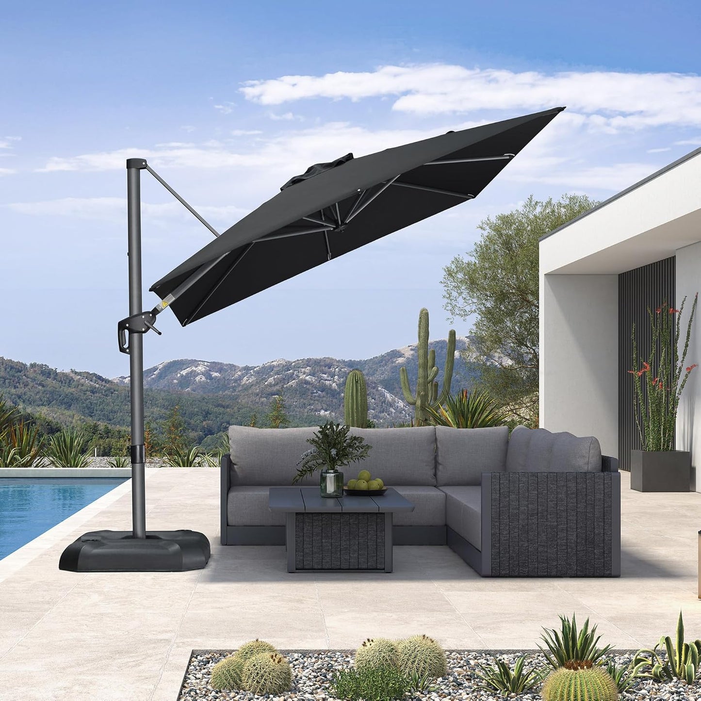 PURPLE LEAF 9' X 11.5' Patio Umbrella Outdoor Cantilever Rectangle Umbrella Aluminum Offset Umbrella with 360-degree Rotation for Garden Deck Pool Patio, Navy Blue
