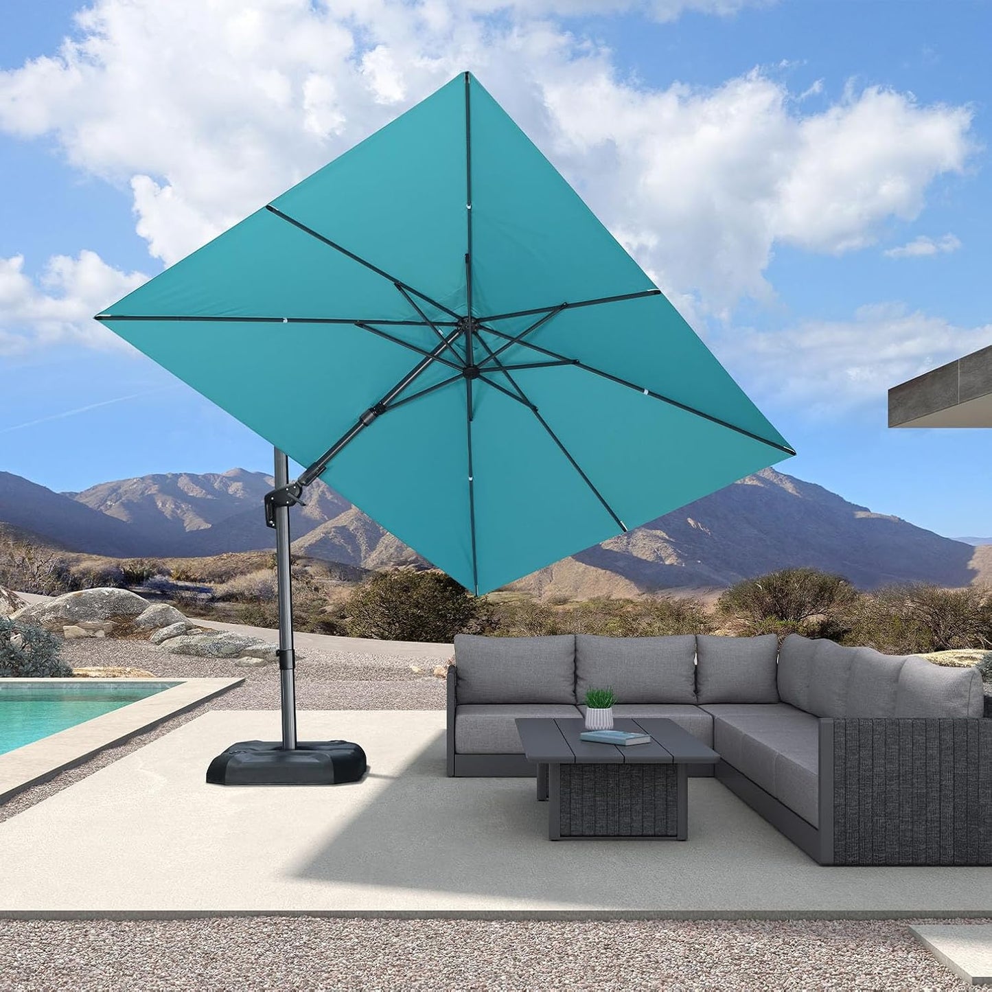 PURPLE LEAF 9' X 11.5' Patio Umbrella Outdoor Cantilever Rectangle Umbrella Aluminum Offset Umbrella with 360-degree Rotation for Garden Deck Pool Patio, Navy Blue