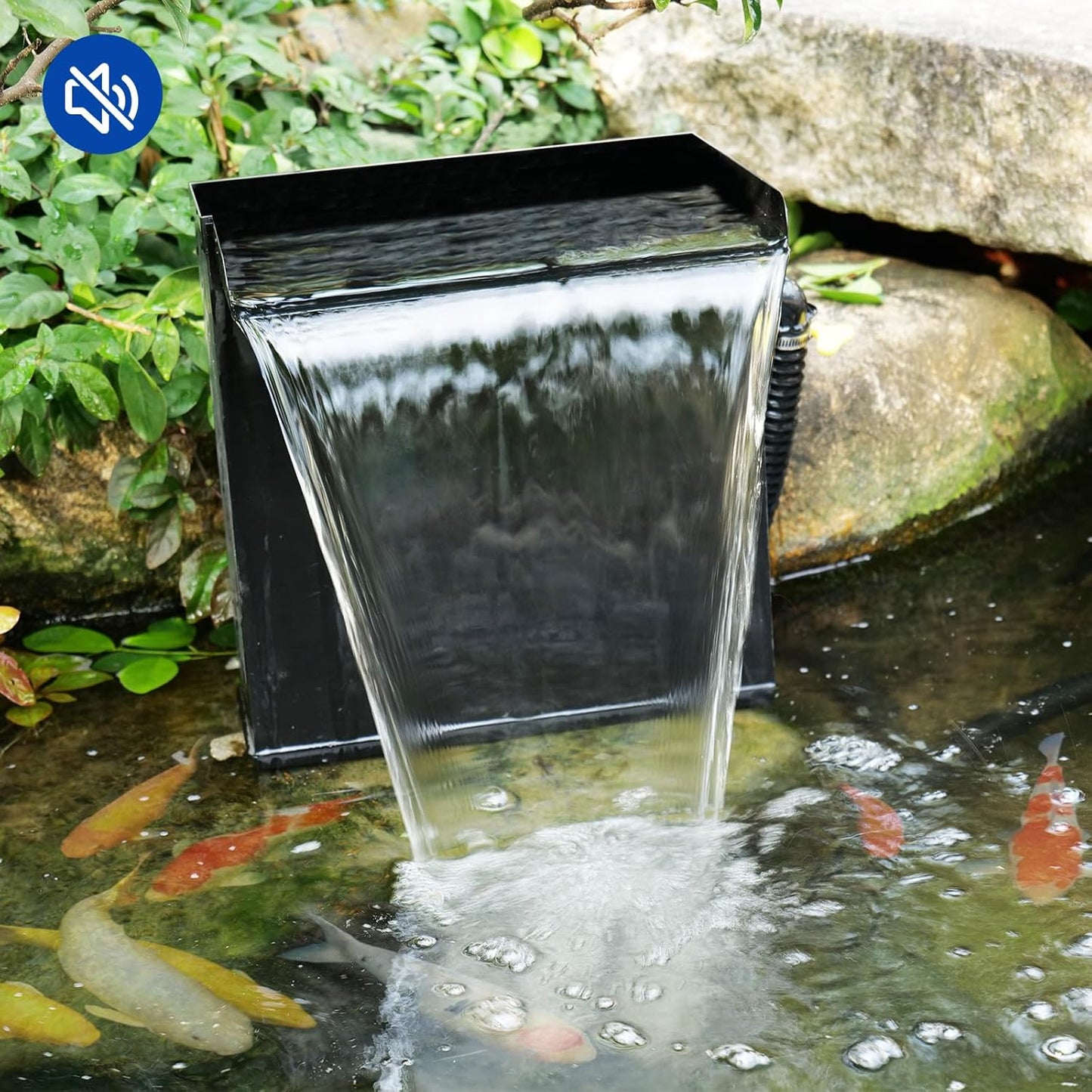 POPOSOAP 55W Solar Pond Waterfall Box with Fountain Pump, 304 Stainless Steel Pond Waterfall Spillway, Pond Spillway with 9.8FT PU Corrugated Tubing for Garden Waterfall,Water Features-P5552H