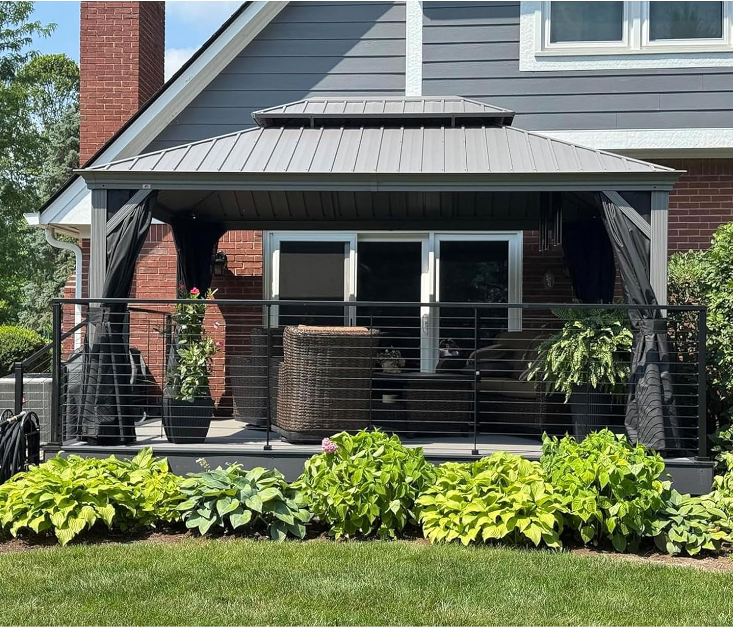 PURPLE LEAF 11' x 13' Permanent Hardtop Gazebo with Galvanized Steel Double Roof and Aluminum Frames Outdoor Large Pavilion Gazebo for Patio Deck Garden, Netting and Curtains Included, Light Grey