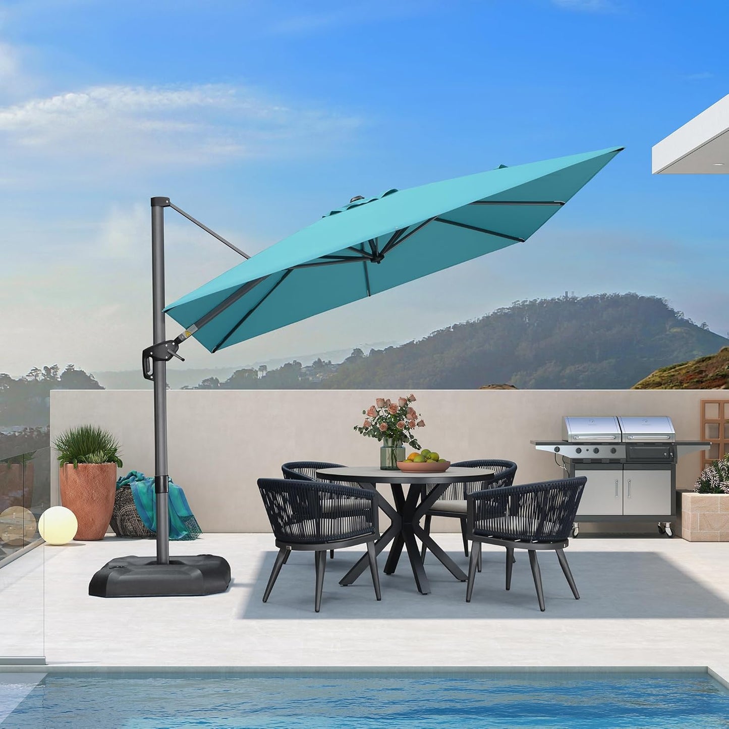 PURPLE LEAF 9' X 11.5' Patio Umbrella Outdoor Cantilever Rectangle Umbrella Aluminum Offset Umbrella with 360-degree Rotation for Garden Deck Pool Patio, Navy Blue