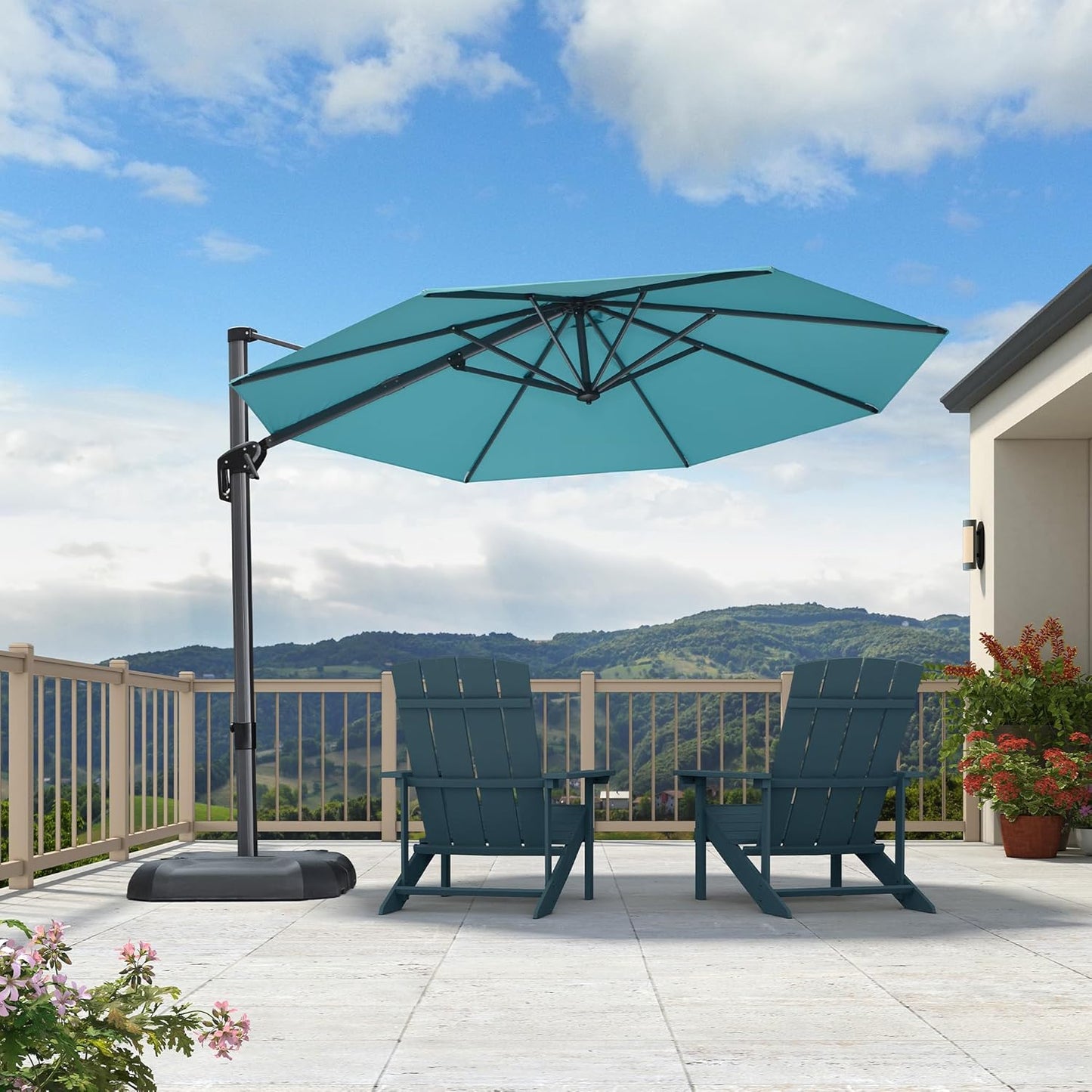 PURPLE LEAF 9' X 11.5' Patio Umbrella Outdoor Cantilever Rectangle Umbrella Aluminum Offset Umbrella with 360-degree Rotation for Garden Deck Pool Patio, Navy Blue
