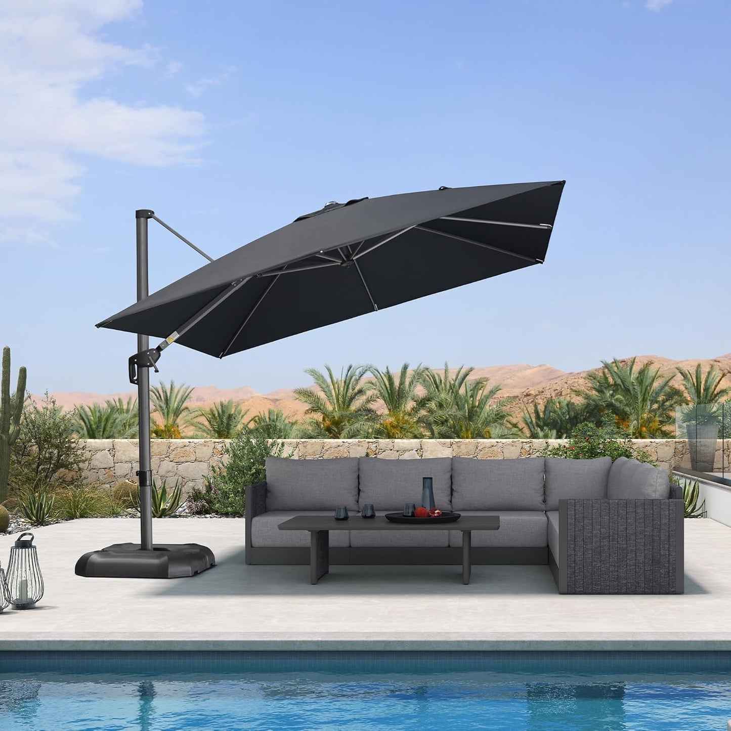 PURPLE LEAF 9' X 11.5' Patio Umbrella Outdoor Cantilever Rectangle Umbrella Aluminum Offset Umbrella with 360-degree Rotation for Garden Deck Pool Patio, Navy Blue