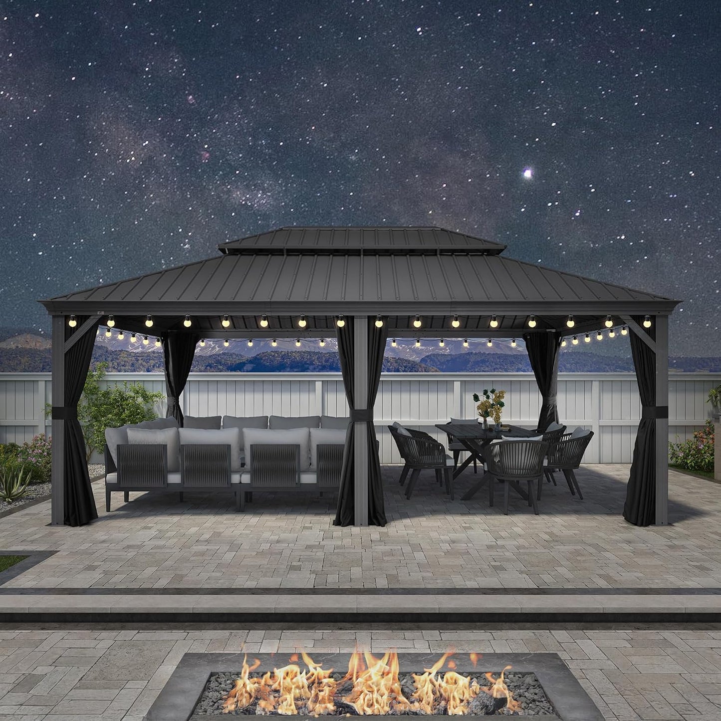 PURPLE LEAF 11' x 13' Permanent Hardtop Gazebo with Galvanized Steel Double Roof and Aluminum Frames Outdoor Large Pavilion Gazebo for Patio Deck Garden, Netting and Curtains Included, Light Grey