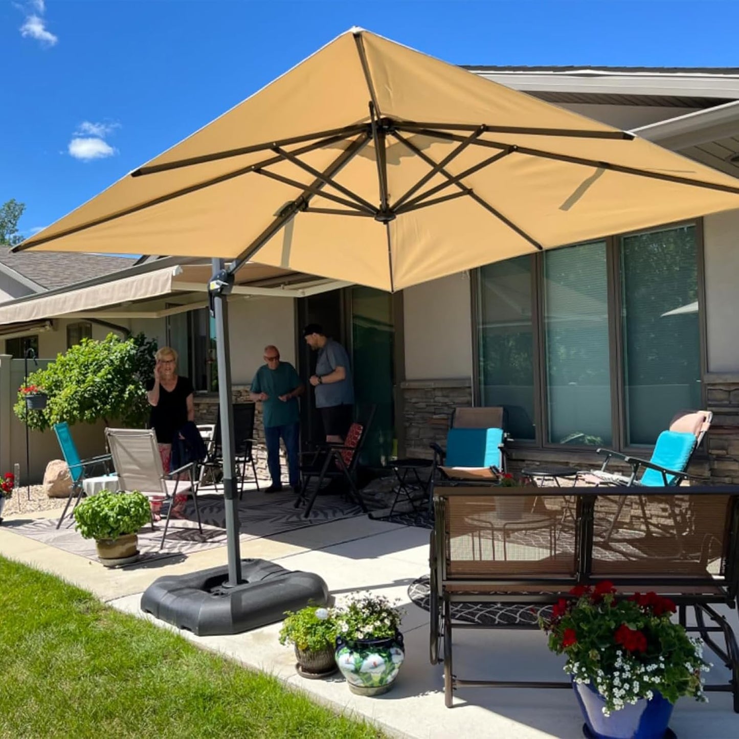 PURPLE LEAF 9' X 11.5' Patio Umbrella Outdoor Cantilever Rectangle Umbrella Aluminum Offset Umbrella with 360-degree Rotation for Garden Deck Pool Patio, Navy Blue