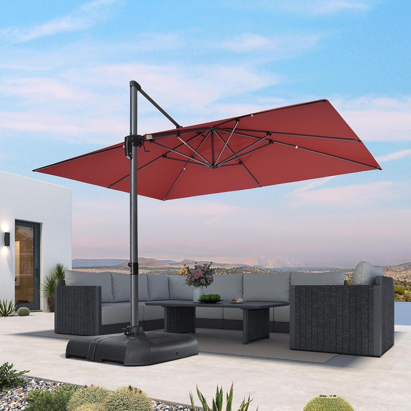 PURPLE LEAF 9' X 11.5' Patio Umbrella Outdoor Cantilever Rectangle Umbrella Aluminum Offset Umbrella with 360-degree Rotation for Garden Deck Pool Patio, Navy Blue