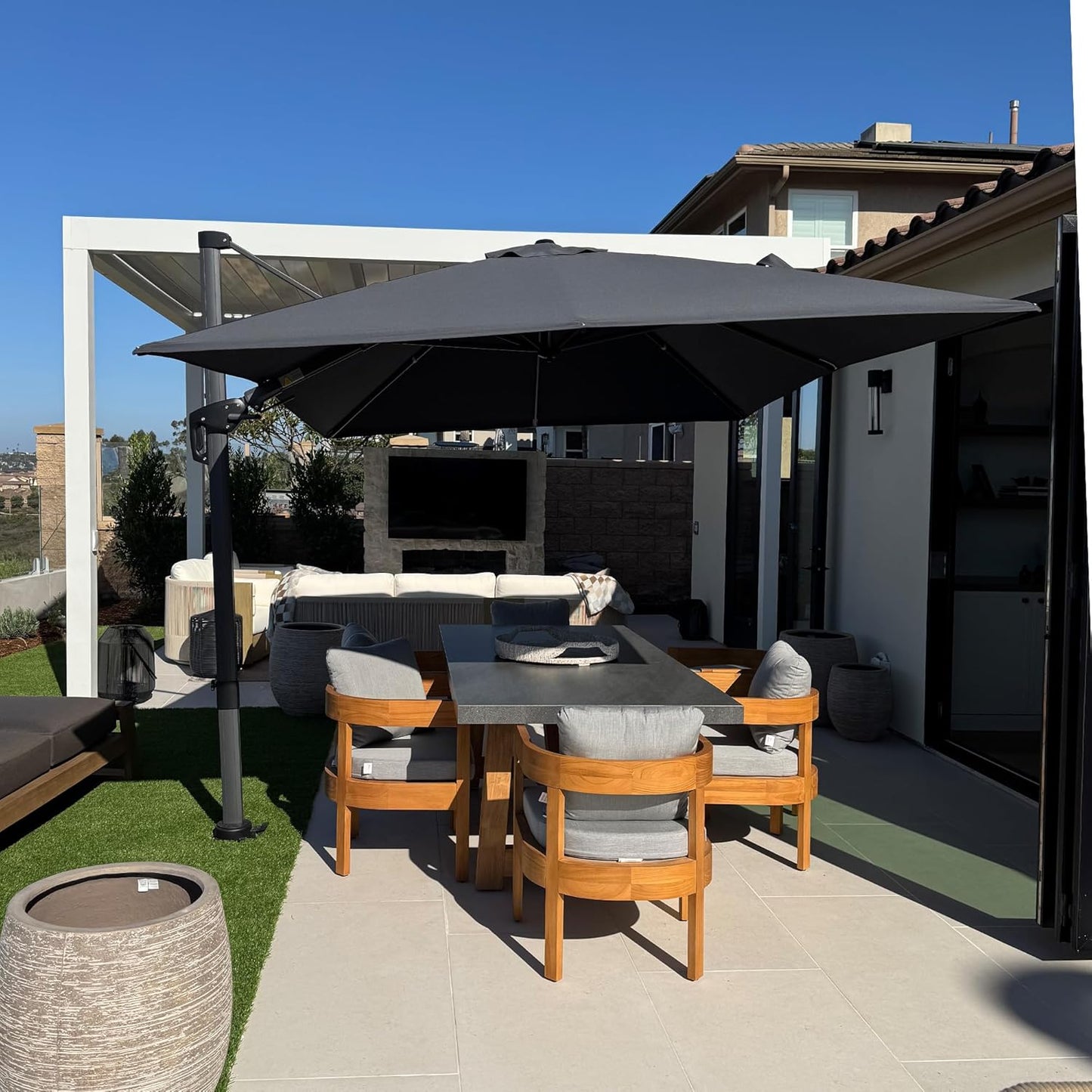 PURPLE LEAF 9' X 11.5' Patio Umbrella Outdoor Cantilever Rectangle Umbrella Aluminum Offset Umbrella with 360-degree Rotation for Garden Deck Pool Patio, Navy Blue