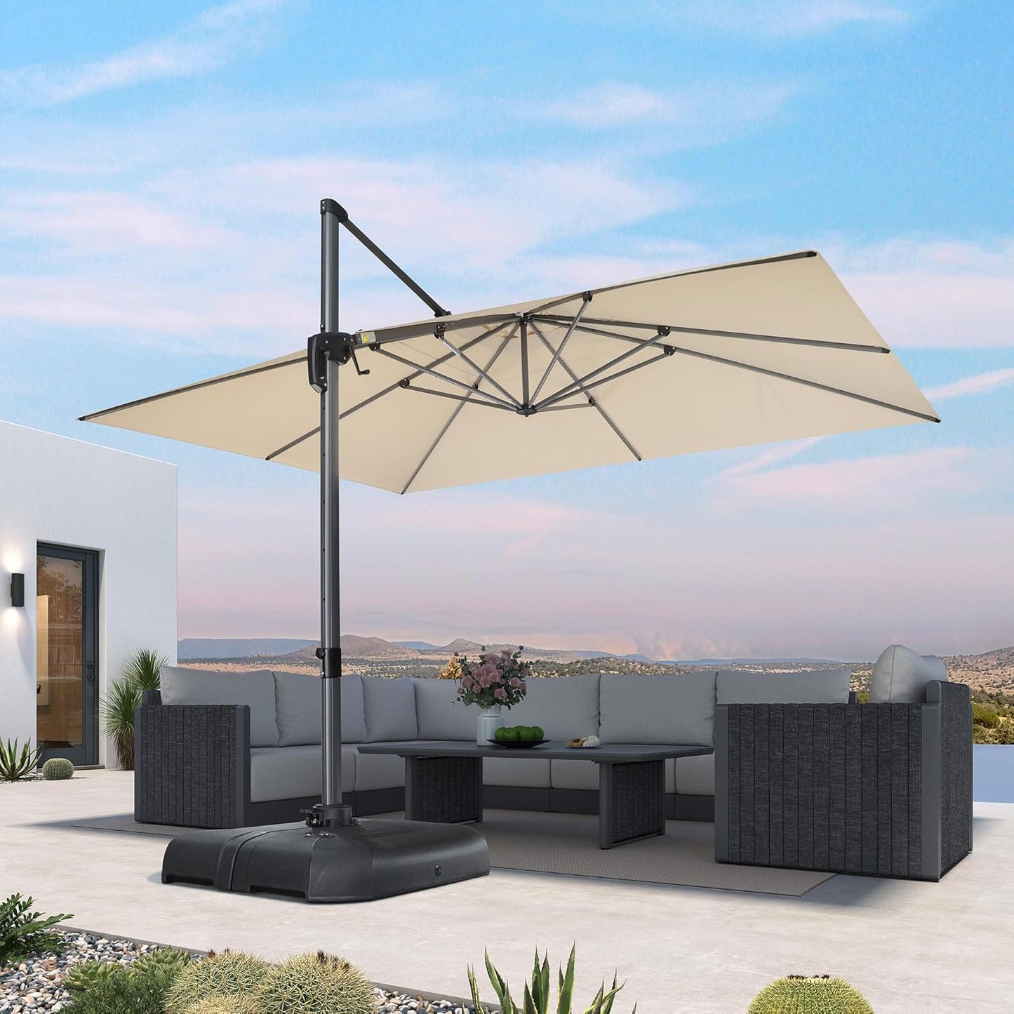 PURPLE LEAF 9' X 11.5' Patio Umbrella Outdoor Cantilever Rectangle Umbrella Aluminum Offset Umbrella with 360-degree Rotation for Garden Deck Pool Patio, Navy Blue