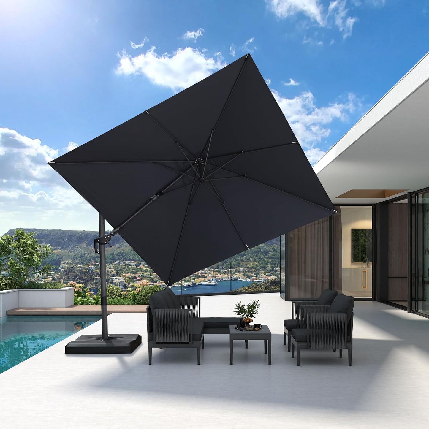 PURPLE LEAF 9' X 11.5' Patio Umbrella Outdoor Cantilever Rectangle Umbrella Aluminum Offset Umbrella with 360-degree Rotation for Garden Deck Pool Patio, Navy Blue