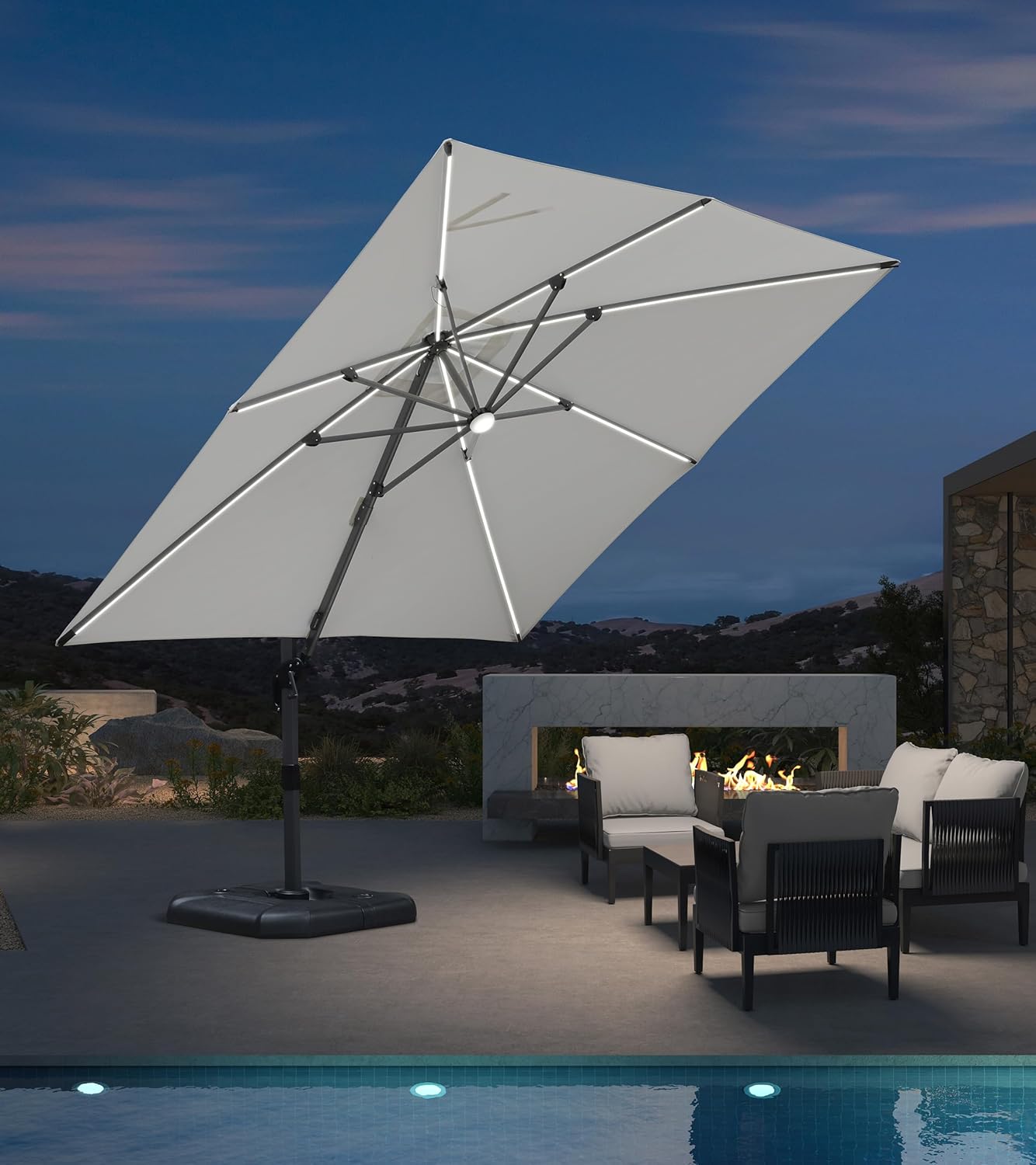 PURPLE LEAF 9' X 11.5' Patio Umbrella Outdoor Cantilever Rectangle Umbrella Aluminum Offset Umbrella with 360-degree Rotation for Garden Deck Pool Patio, Navy Blue
