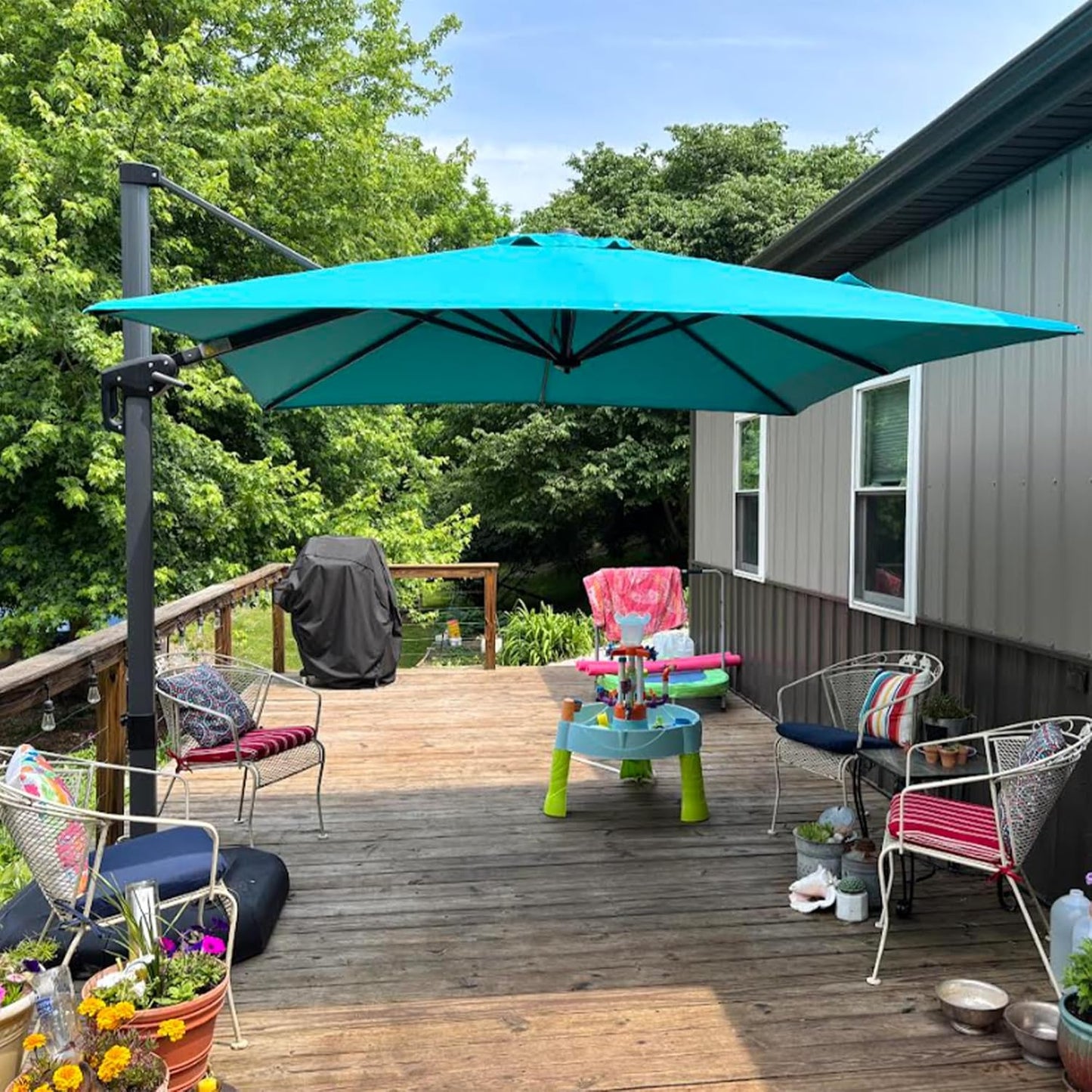 PURPLE LEAF 9' X 11.5' Patio Umbrella Outdoor Cantilever Rectangle Umbrella Aluminum Offset Umbrella with 360-degree Rotation for Garden Deck Pool Patio, Navy Blue