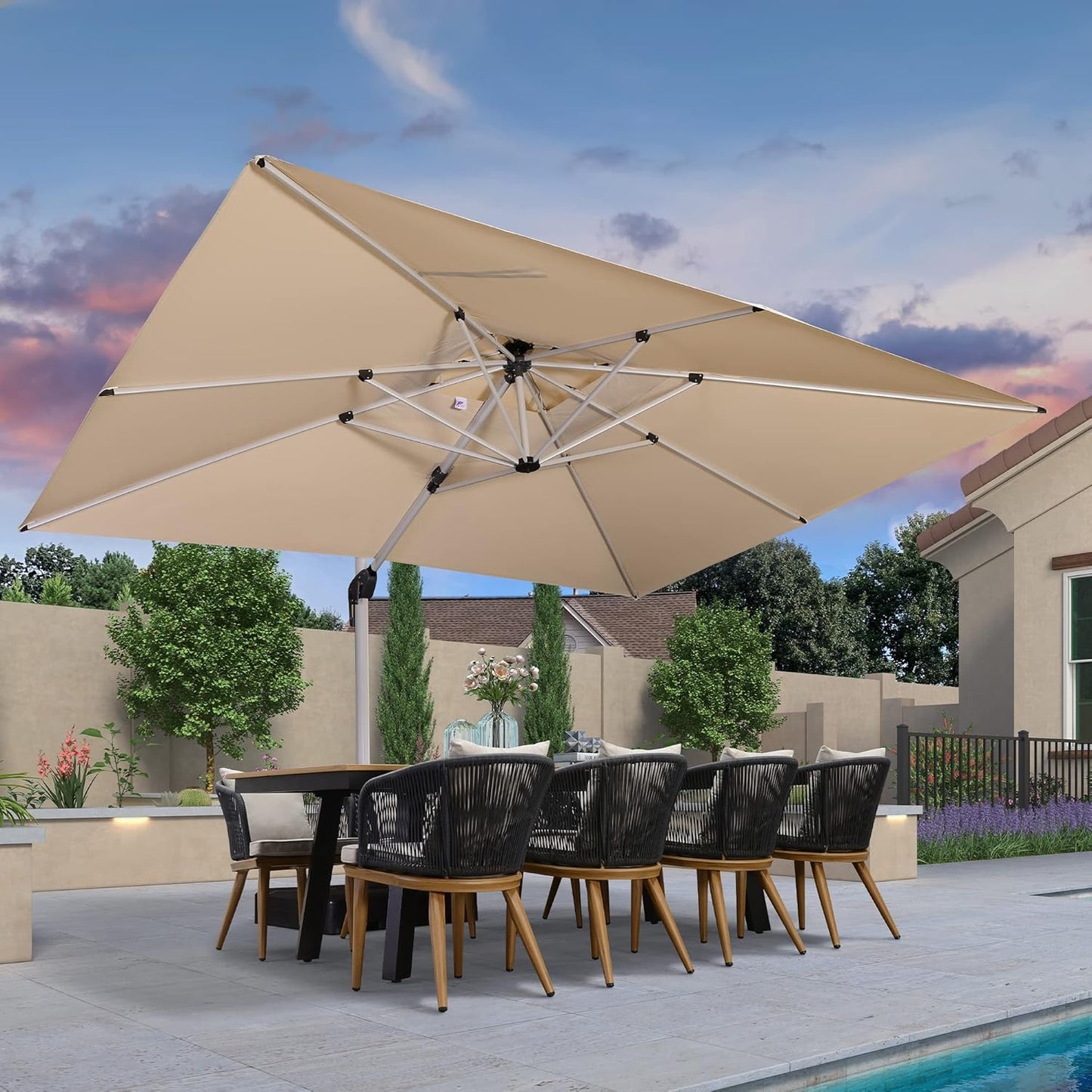 PURPLE LEAF 9' X 12' Patio Umbrella Outdoor Rectangle Umbrella Large Cantilever Umbrella Windproof Offset Heavy Duty Sun for Garden Deck Pool Patio, Beige