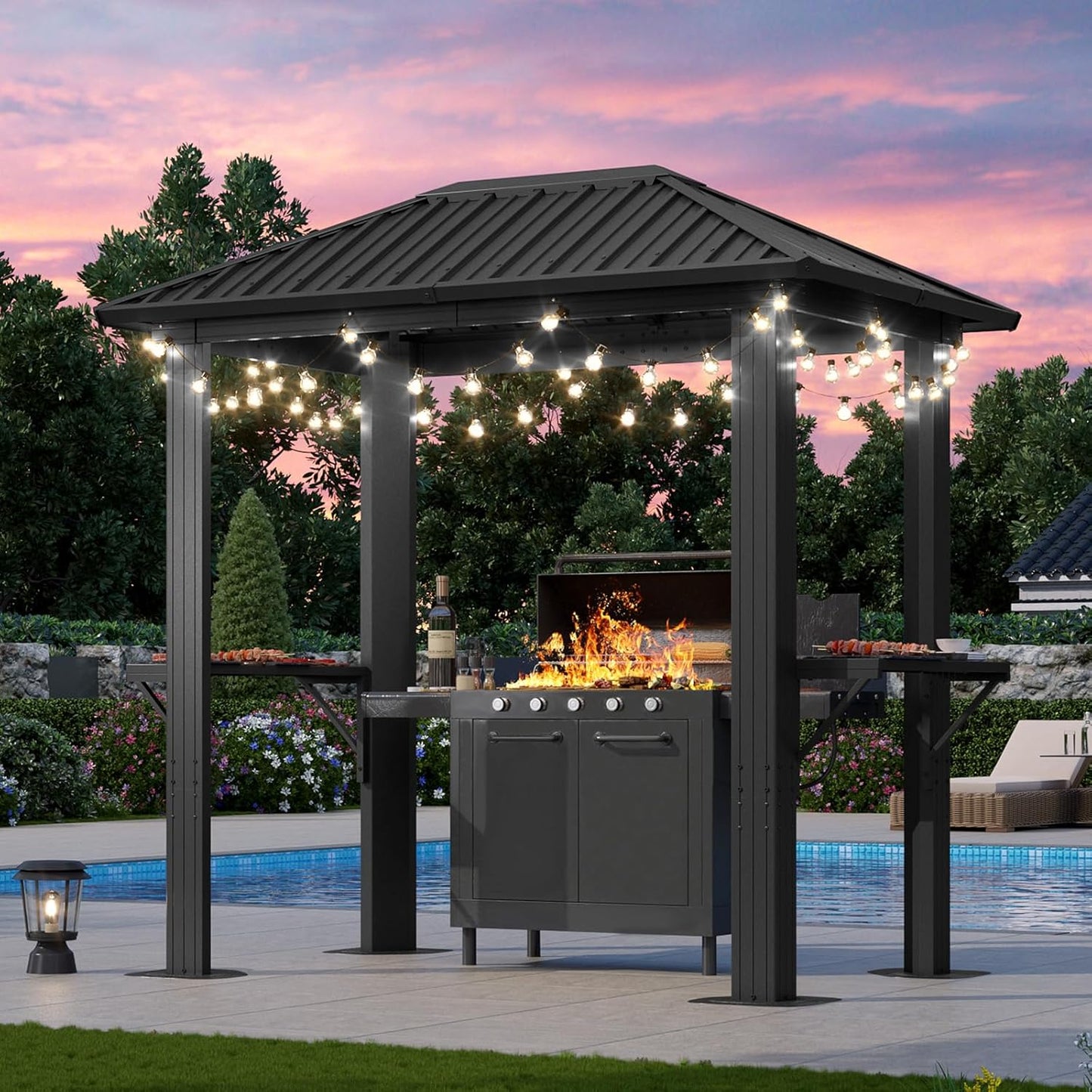 Aoxun Hardtop Gazebo 10x12, Aluminum Frame Canopy with Double Galvanized Steel Roof, Outdoor Gazebo with Breathable Netting and Privacy Curtain for Backyard