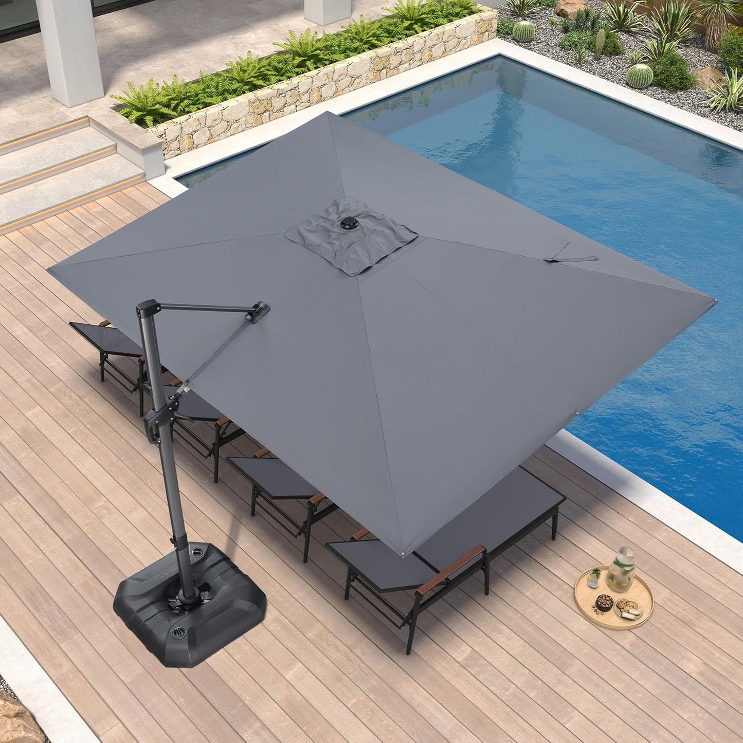 PURPLE LEAF 9' X 11.5' Patio Umbrella Outdoor Cantilever Rectangle Umbrella Aluminum Offset Umbrella with 360-degree Rotation for Garden Deck Pool Patio, Navy Blue