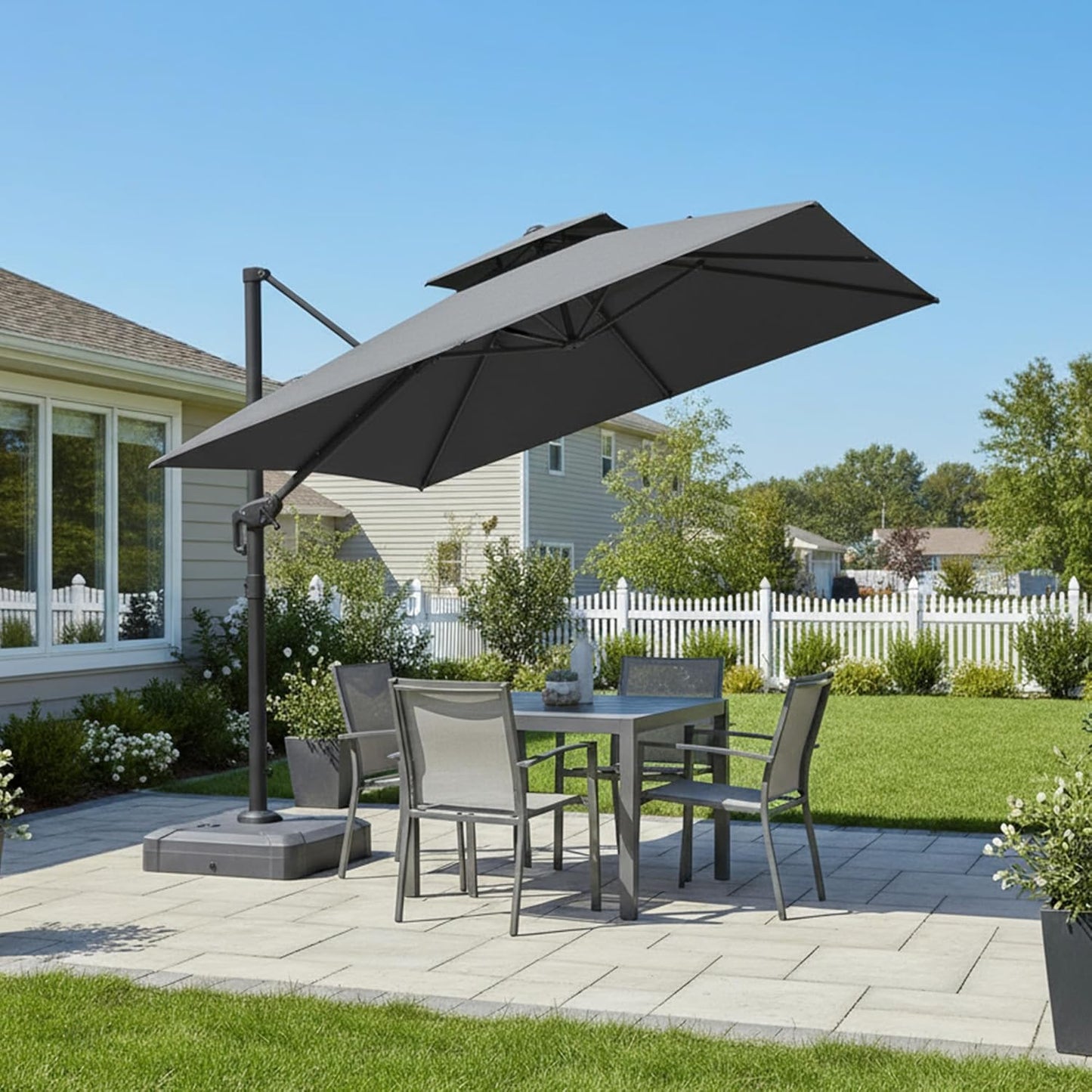 PURPLE LEAF 10' x 13' Cantilever Patio Umbrella Outdoor Umbrella with 330lbs Base Large Rectangular Windproof Offset Umbrella for Pool Deck Garden, Sand Dune