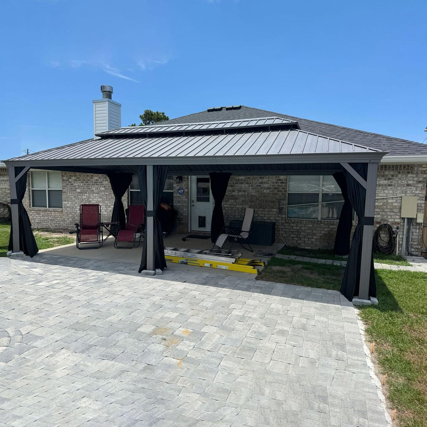 PURPLE LEAF 11' x 13' Permanent Hardtop Gazebo with Galvanized Steel Double Roof and Aluminum Frames Outdoor Large Pavilion Gazebo for Patio Deck Garden, Netting and Curtains Included, Light Grey