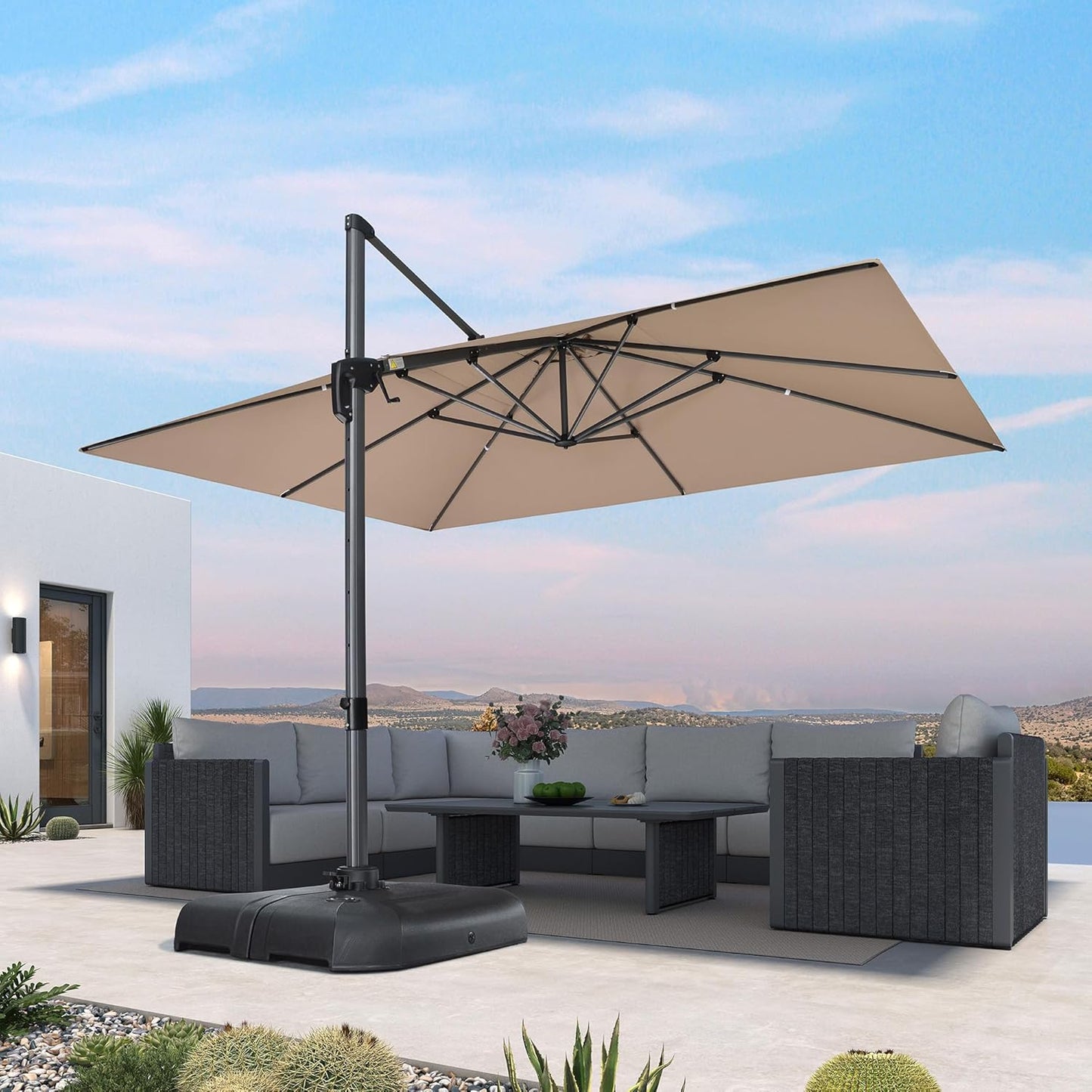 PURPLE LEAF 9' X 11.5' Patio Umbrella Outdoor Cantilever Rectangle Umbrella Aluminum Offset Umbrella with 360-degree Rotation for Garden Deck Pool Patio, Navy Blue