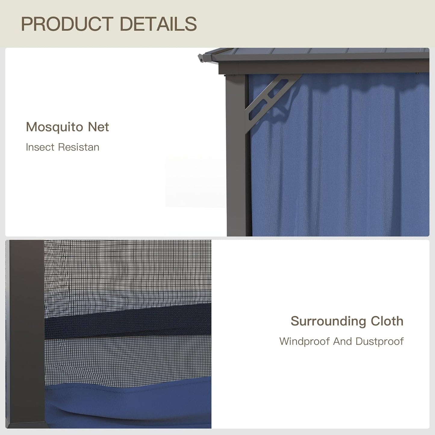 12'x14' Hardtop Gazebo,Double Roof, Outdoor Galvanized Steel Metal Gazebo with Curtains and Netting for Patios, Gardens, Lawns,NavyBlue